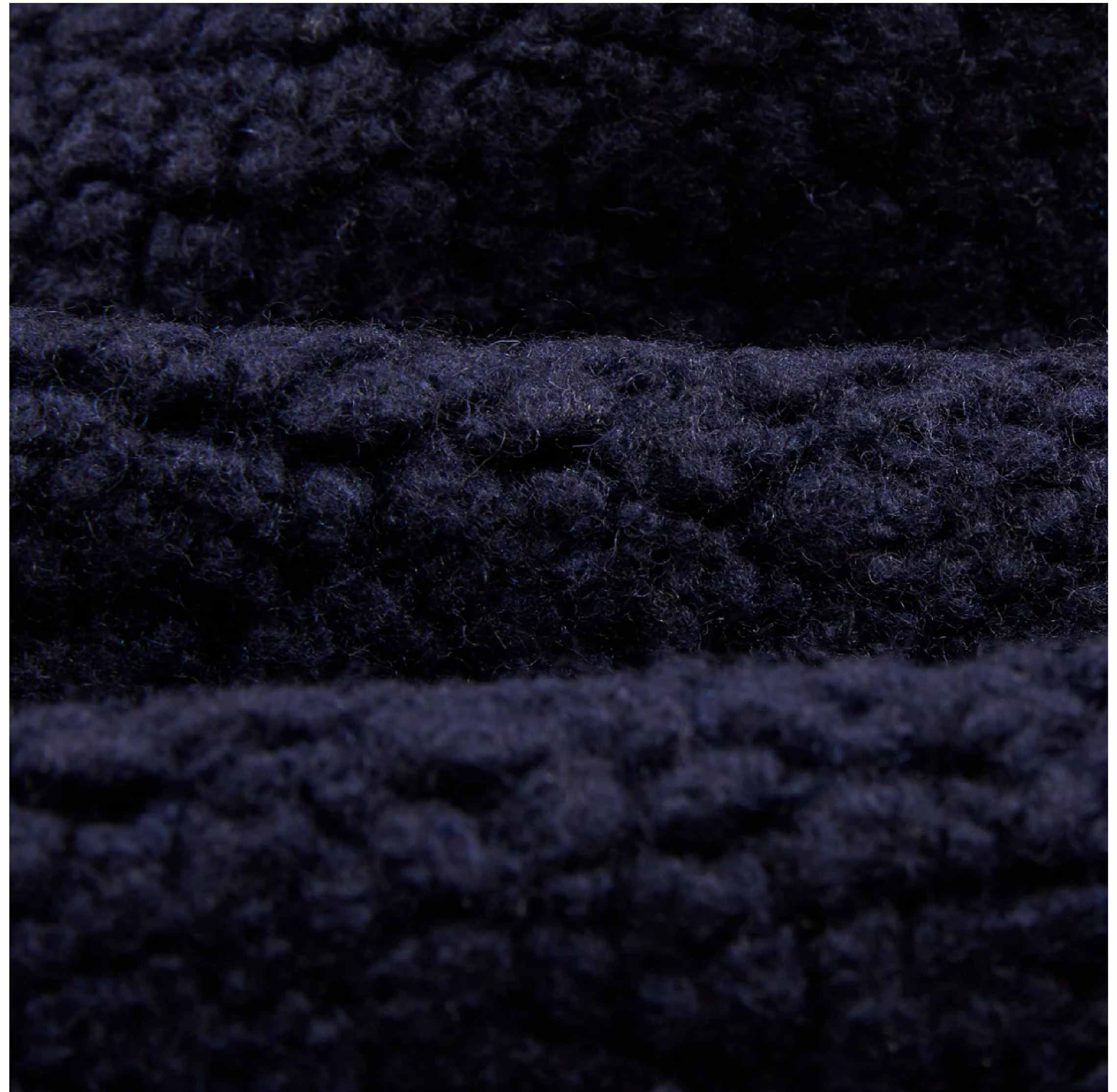 Navy Boucle Wool Zip Fleece Jacket