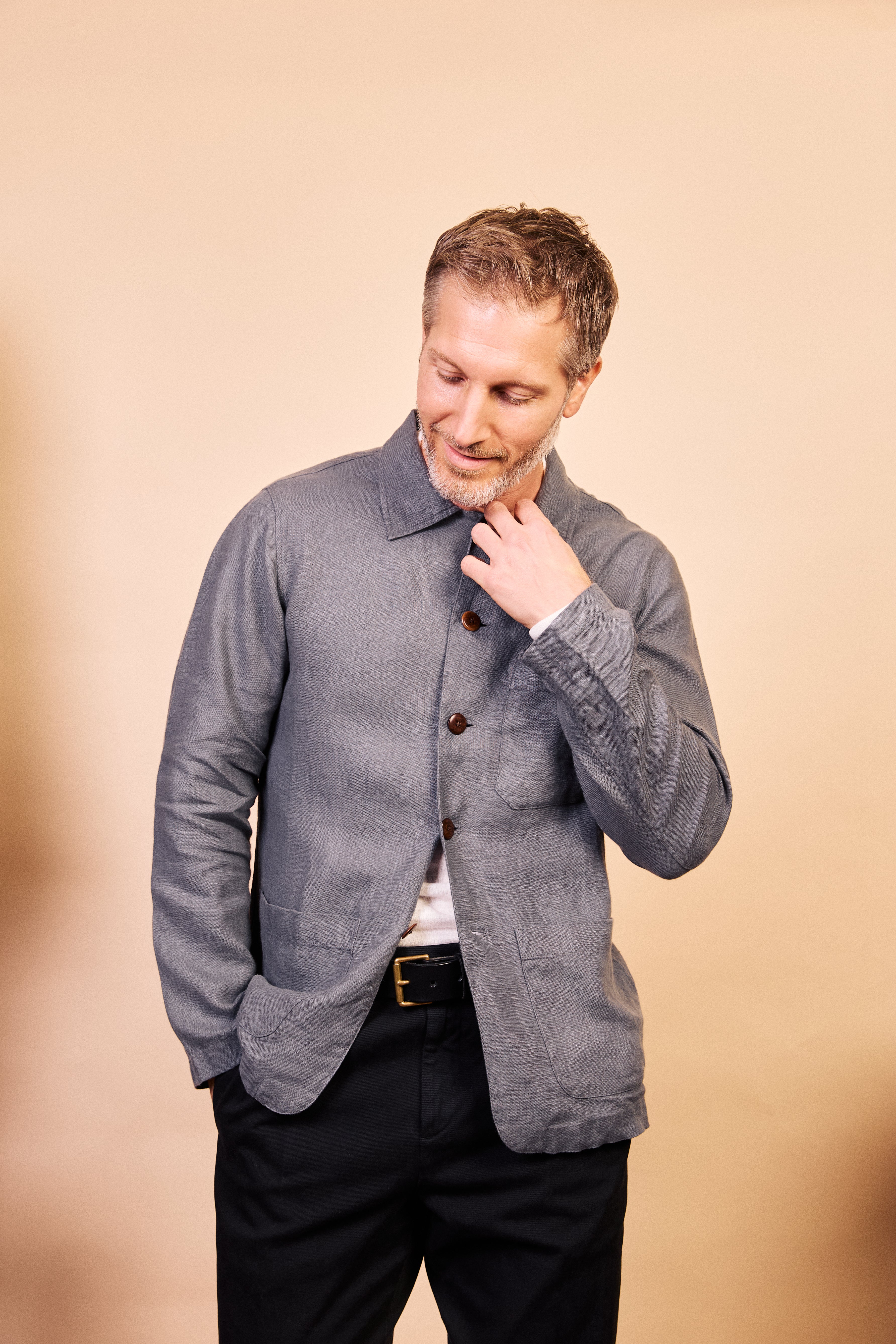 Burrows & Hare Linen Iffley Jacket - Charcoal