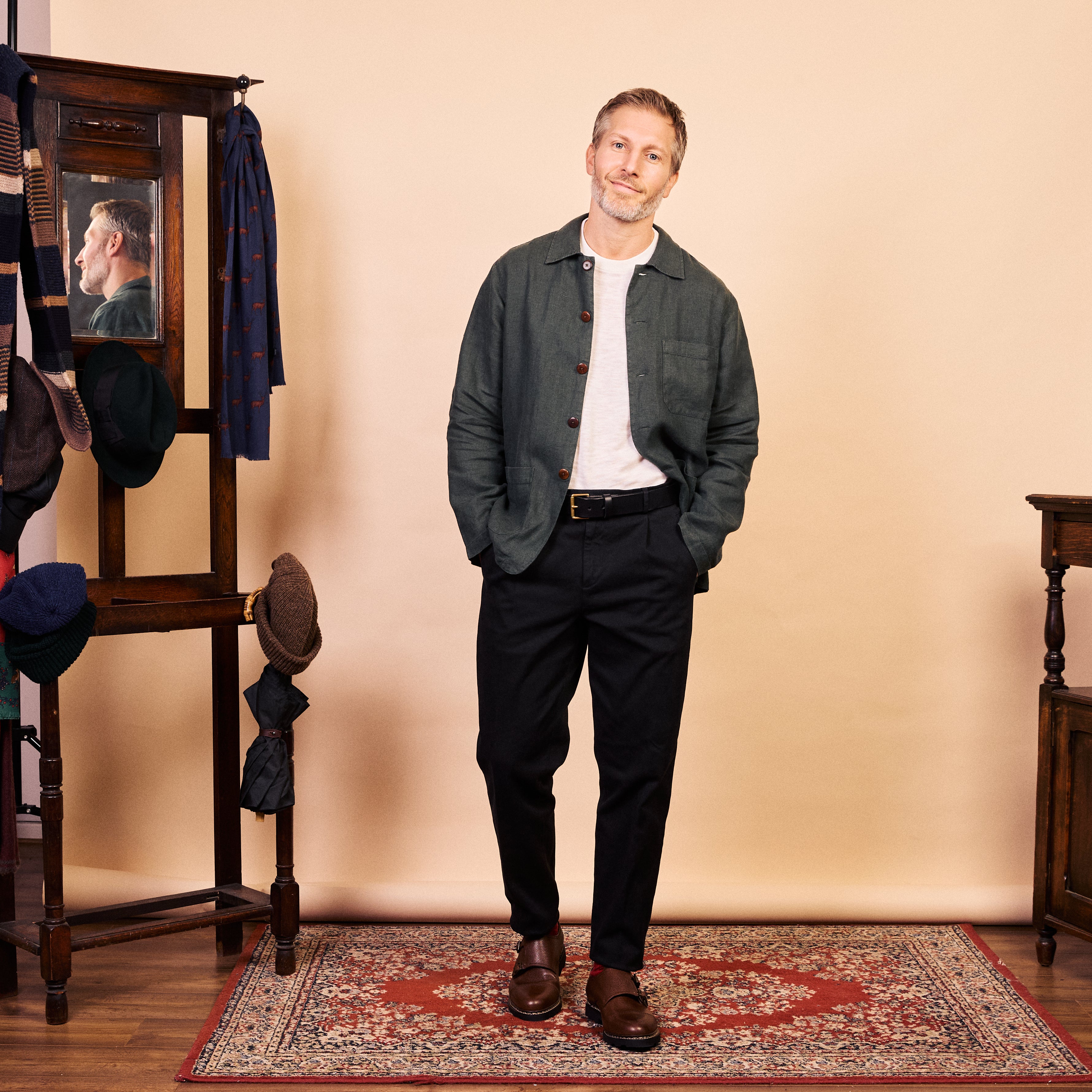 Linen Iffley Jacket Eucalyptus - front | Burrows & Hare