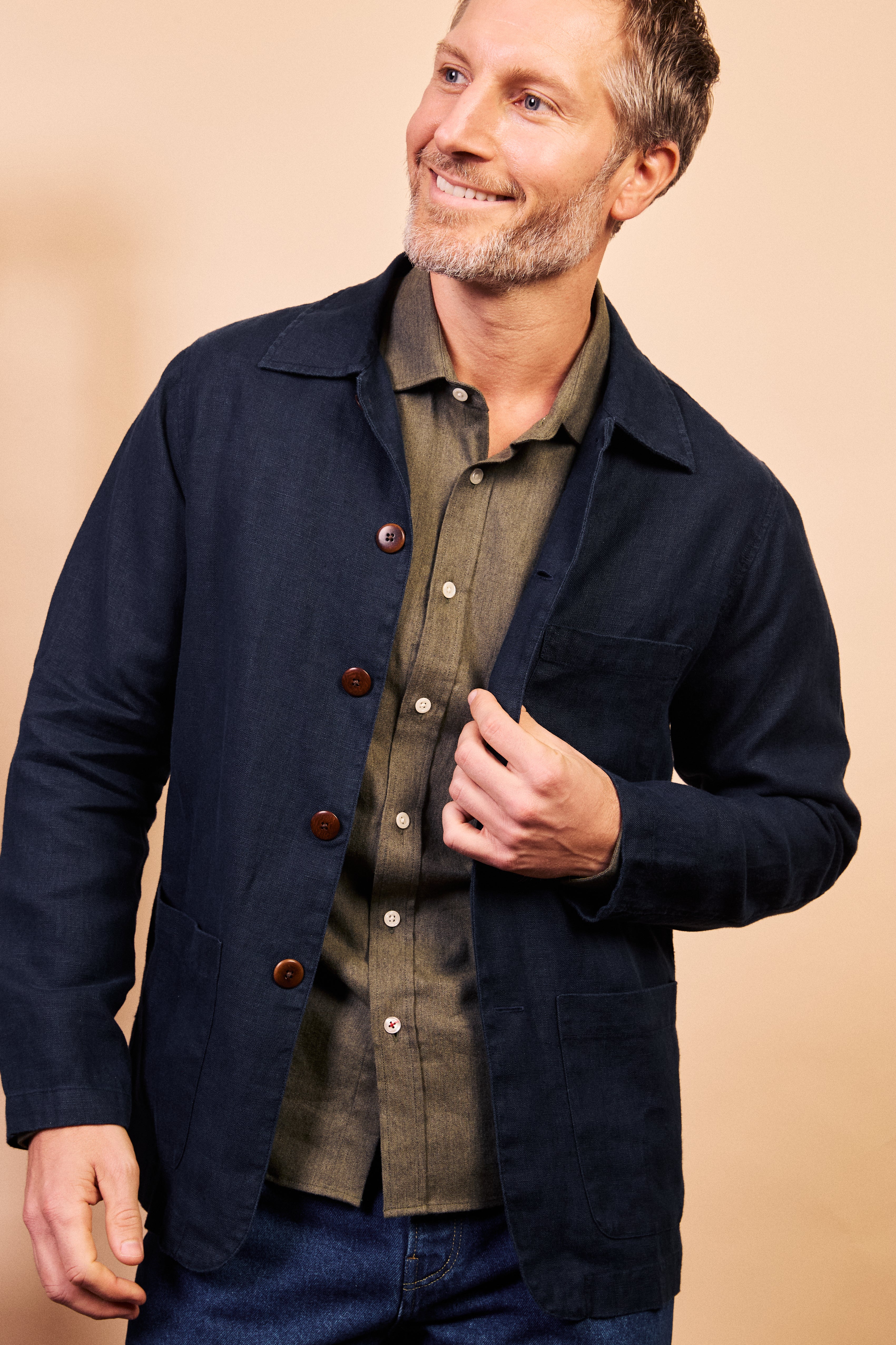 Burrows & Hare Linen Iffley Jacket - Navy