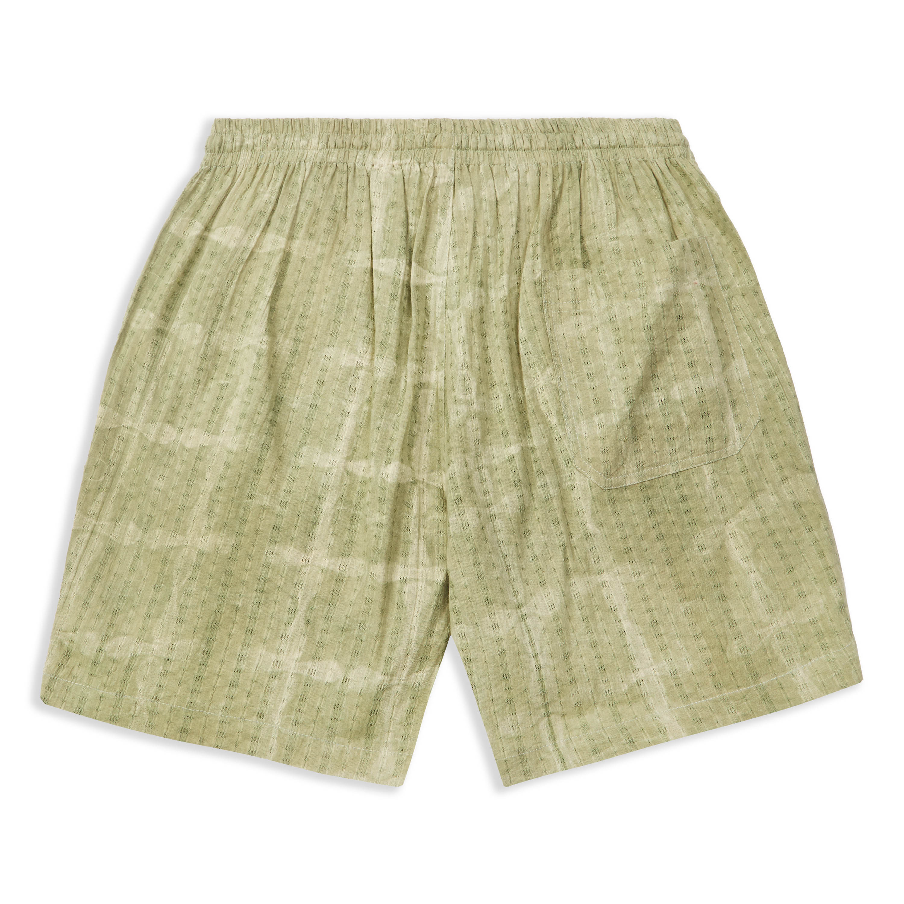 Back view of Kardo Olbia Drawstring Shorts in Shibori Mint, 100% cotton.