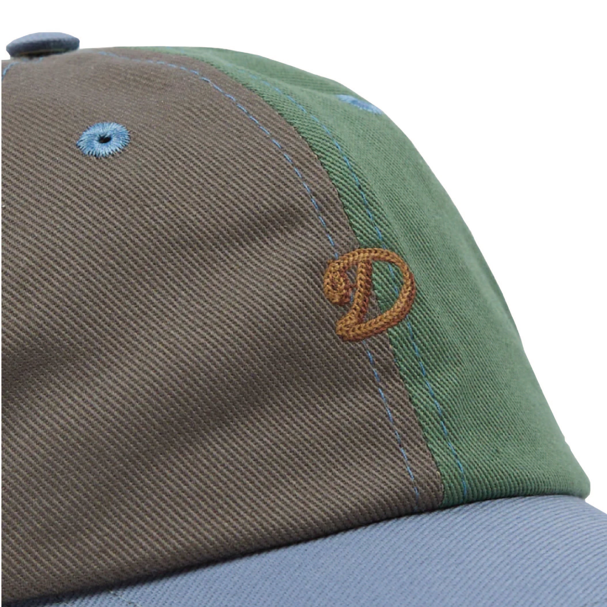 Chainstitch 'D' Cotton Twill Baseball Cap - Sand, Green and Blue