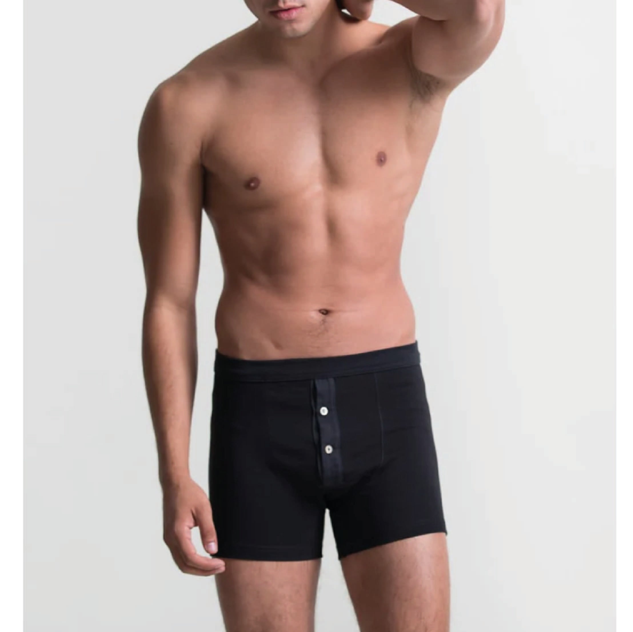Loopwheeled Mid-Weight Button Fly Boxer - Deep Black