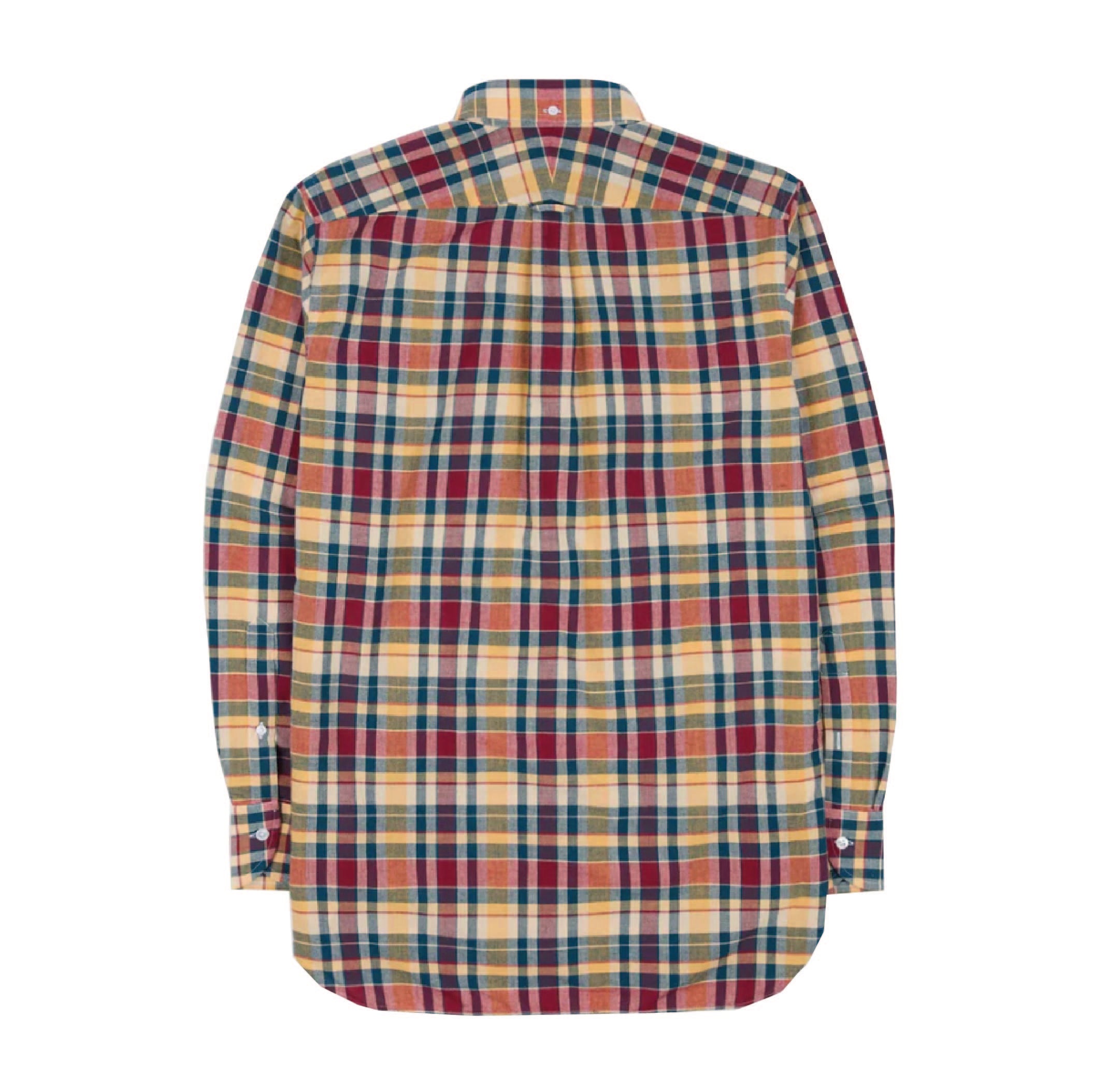 Madras Check Cotton Button-Down Popover Shirt - Navy, Yellow & Red