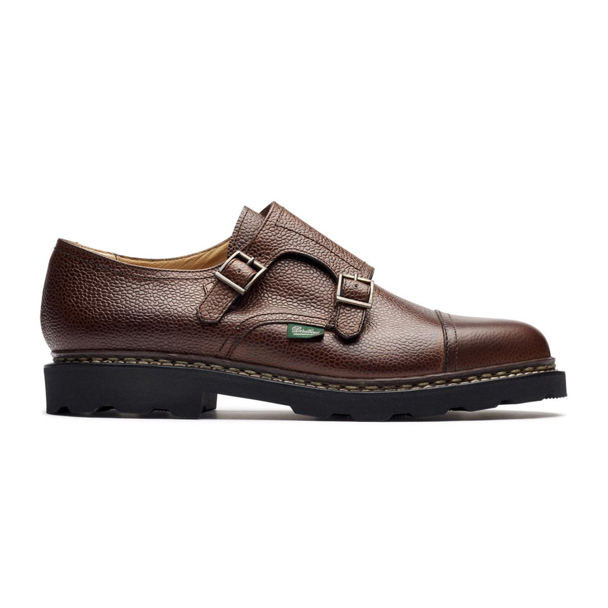 Paraboot William Shoe in Graine Ebene, featuring full-grain leather and double buckle design.