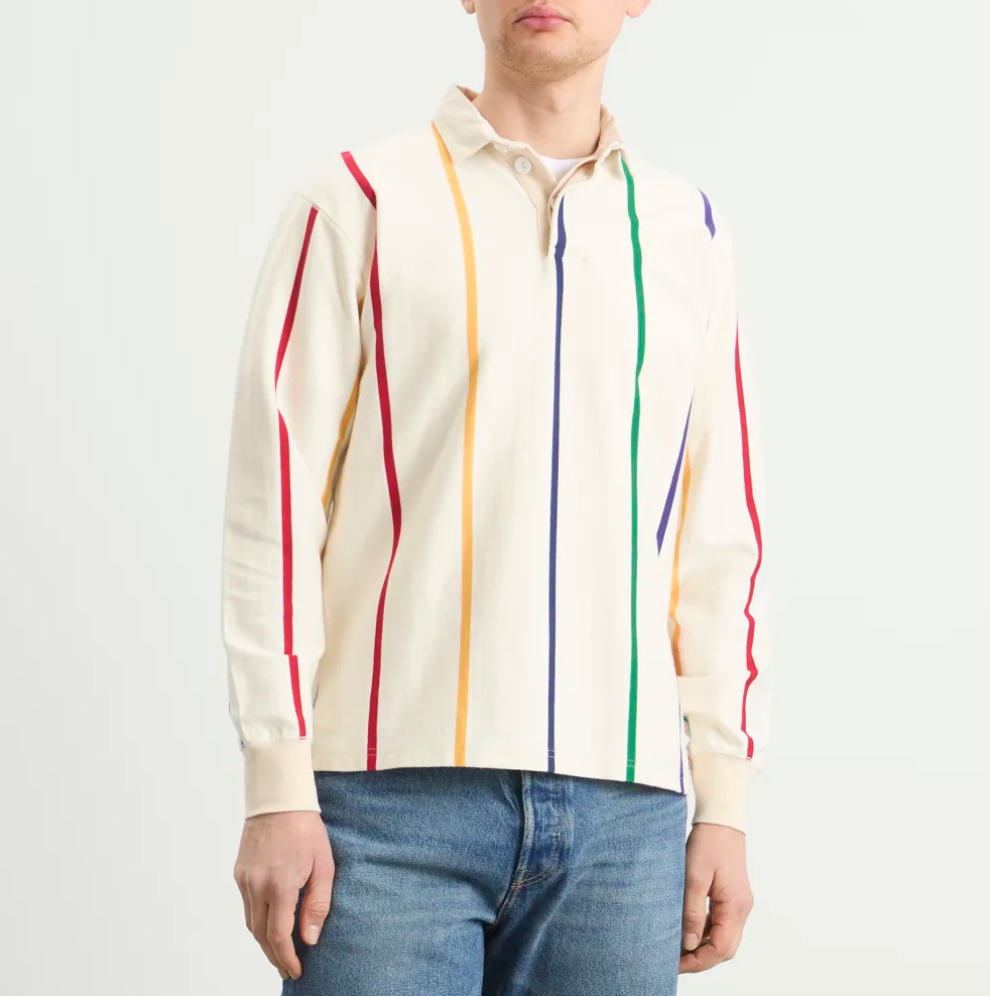 Primary Vertical Stripe Cotton Rugby Shirt - White Multicolour