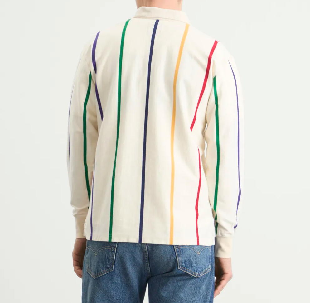 Primary Vertical Stripe Cotton Rugby Shirt - White Multicolour