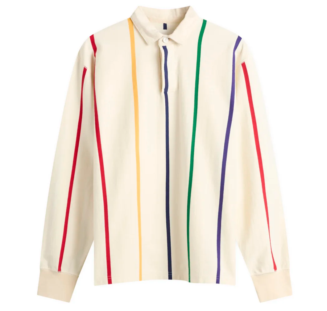 Primary Vertical Stripe Cotton Rugby Shirt - White Multicolour