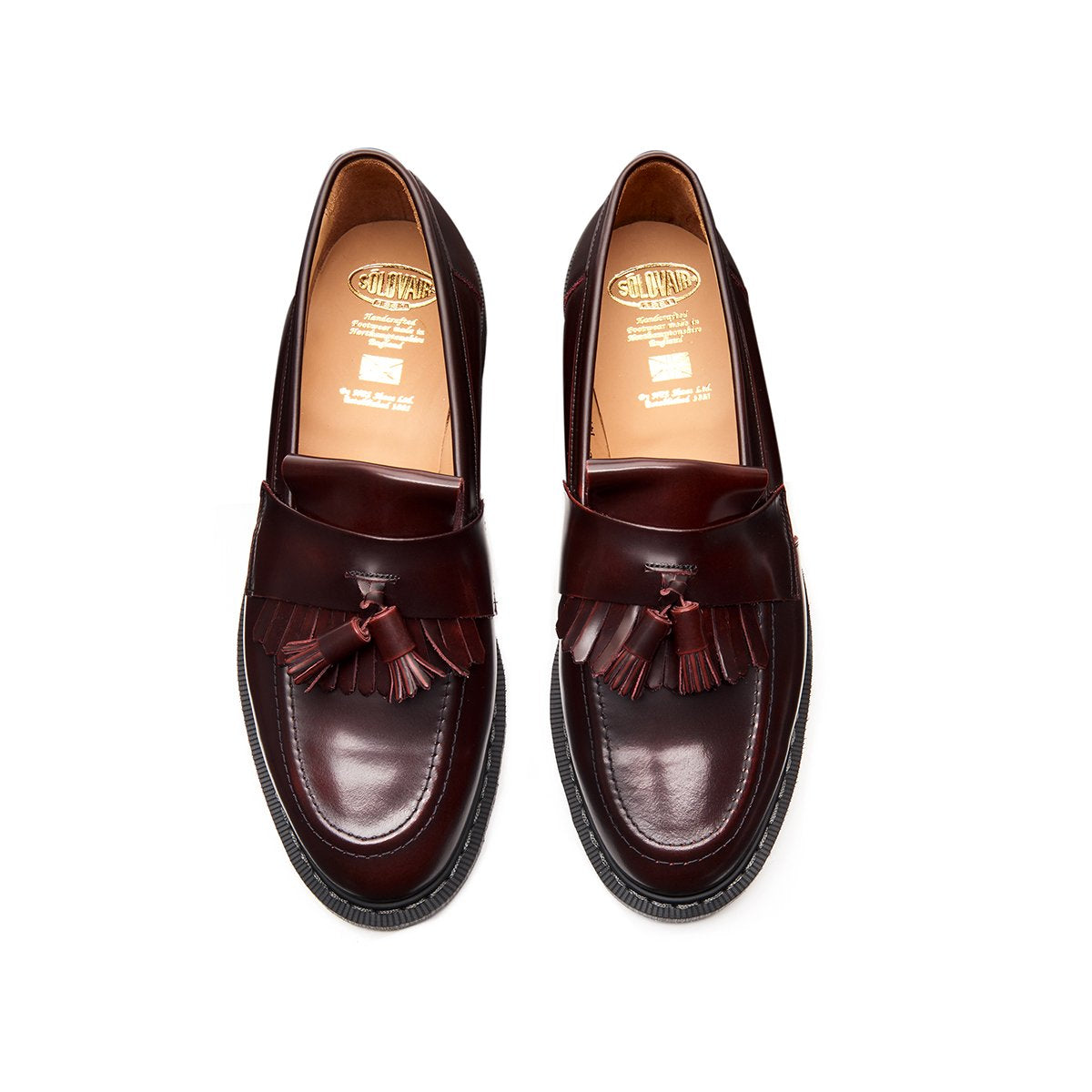 Solovair Tassel Loafer - Burgundy Rub Off Hi-Shine Solovair Original Sole Smoke - Burrows and Hare