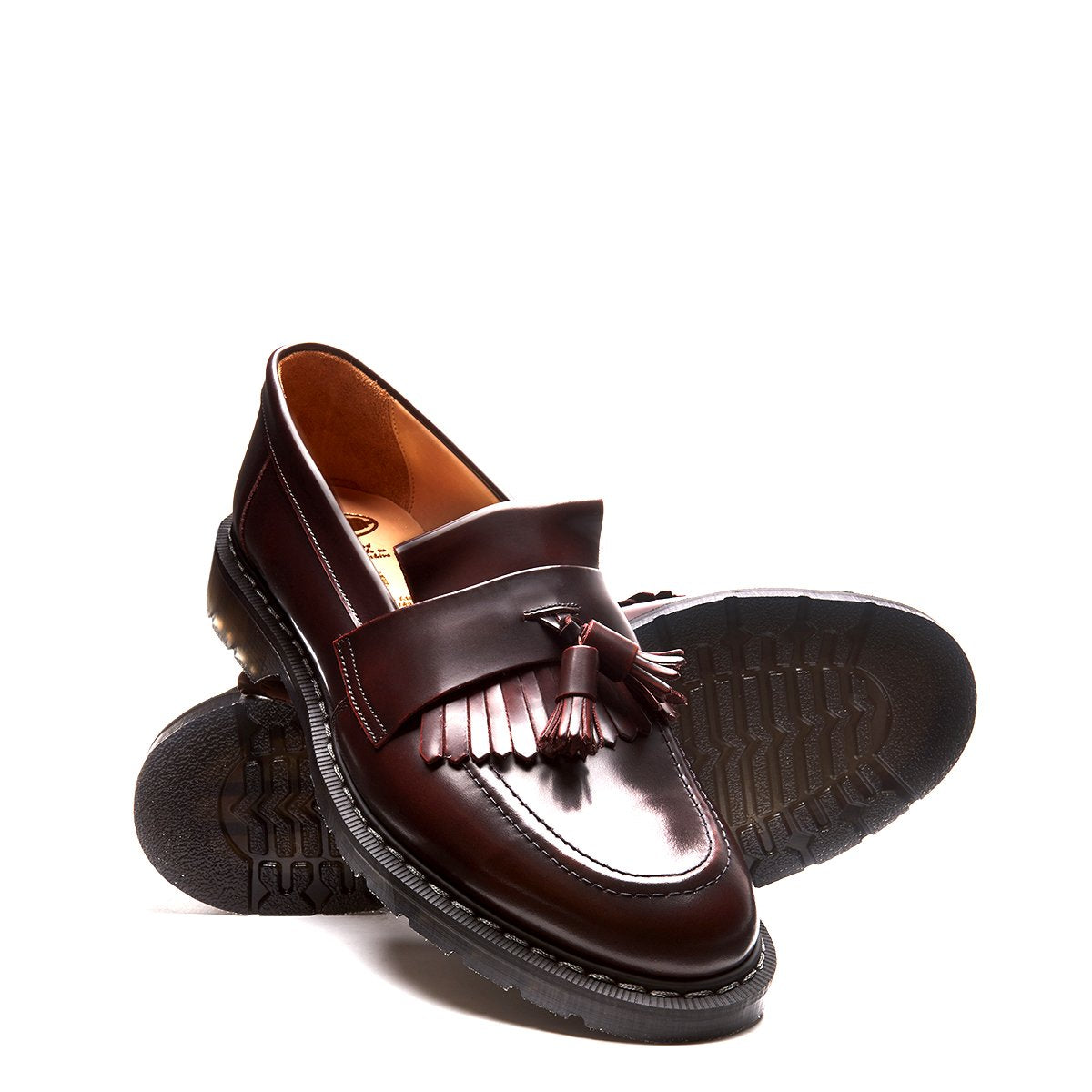 Solovair Tassel Loafer - Burgundy Rub Off Hi-Shine Solovair Original Sole Smoke - Burrows and Hare