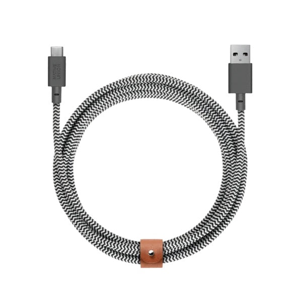 Native Union- Belt Cable XL USB-C to USB-A - Zebra - Burrows and Hare