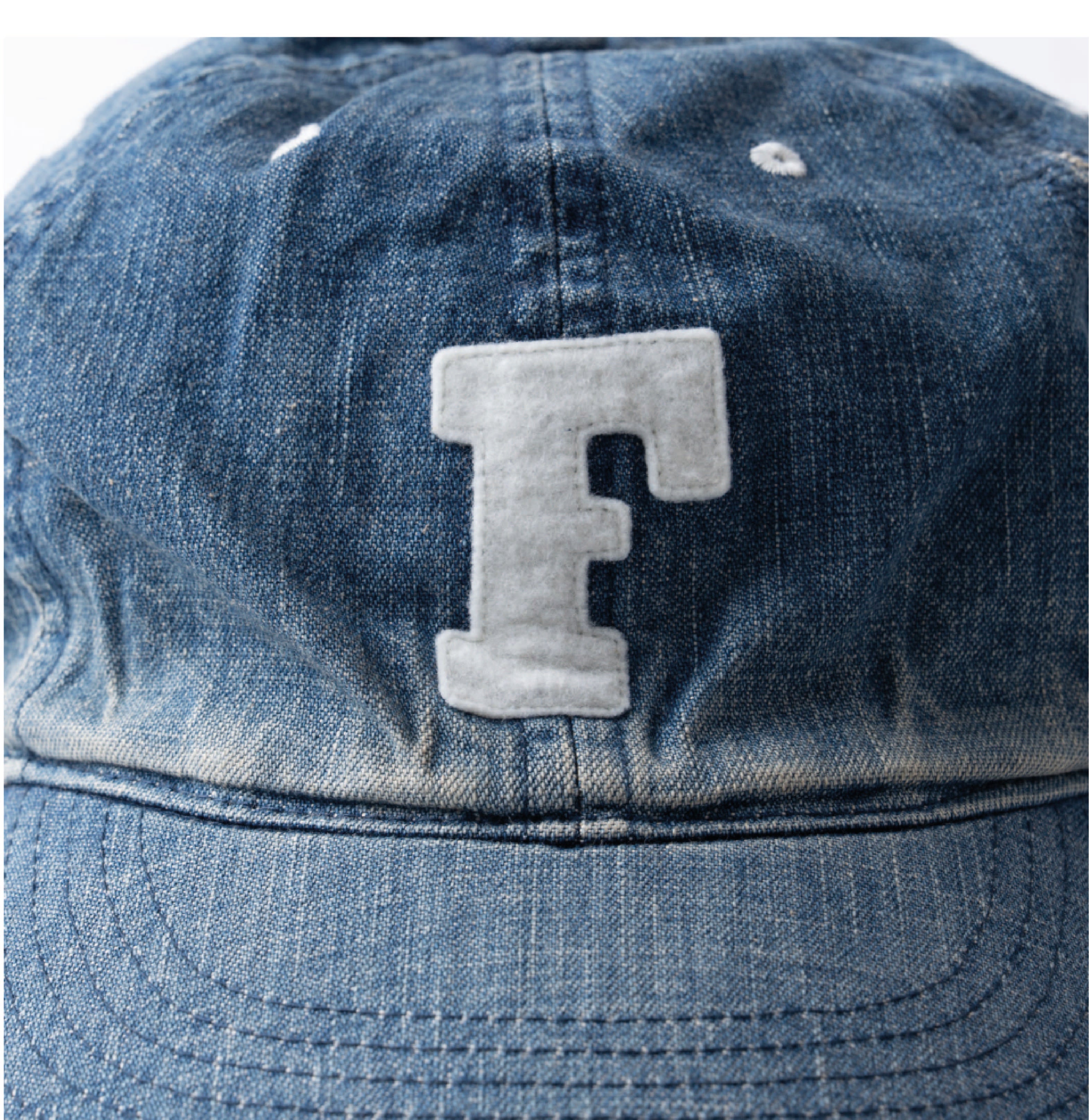 6843 Six Panel Denim Baseball Cap 'F' Patch - Vintage Wash