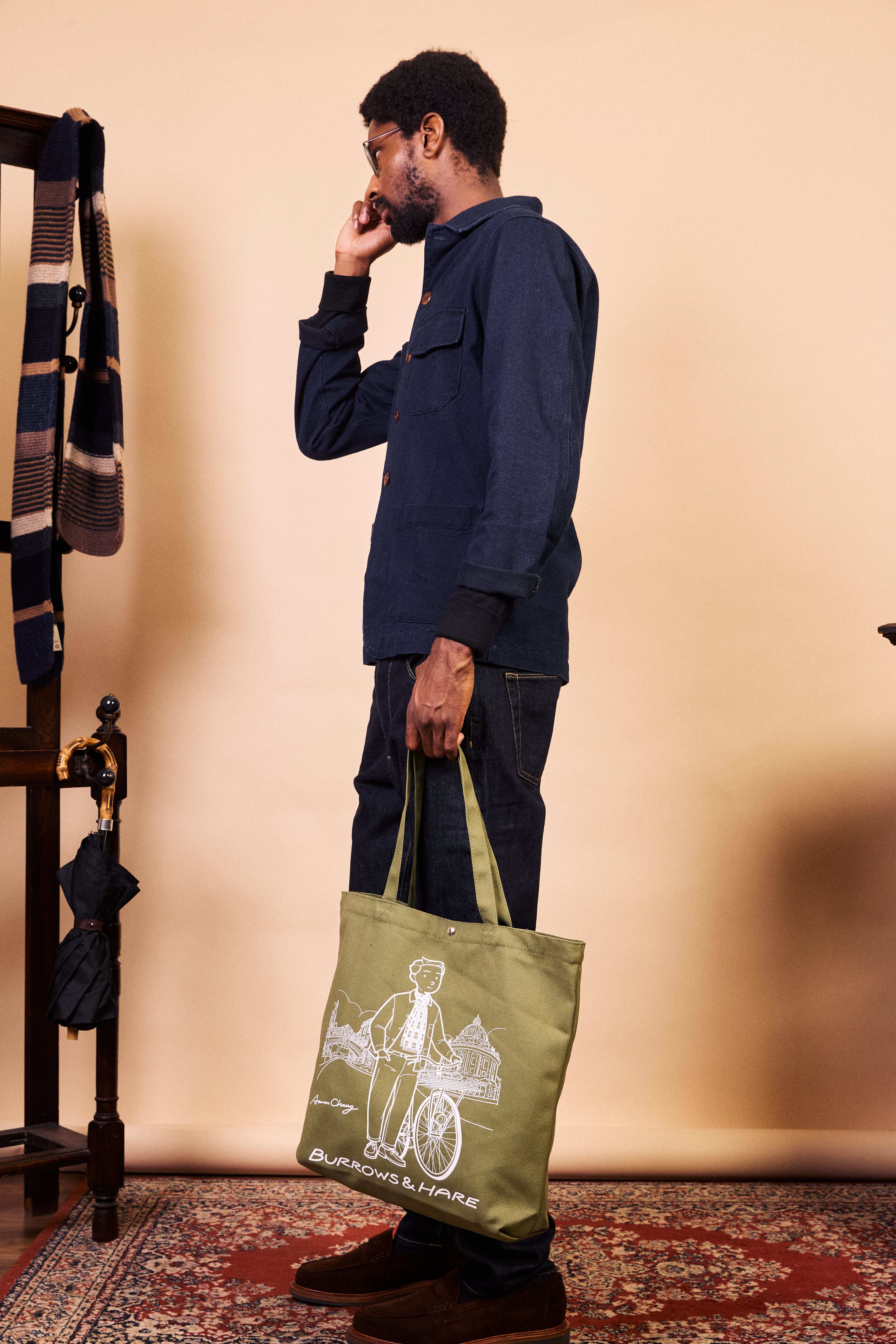 Printed Canvas Tote Bag - Olive