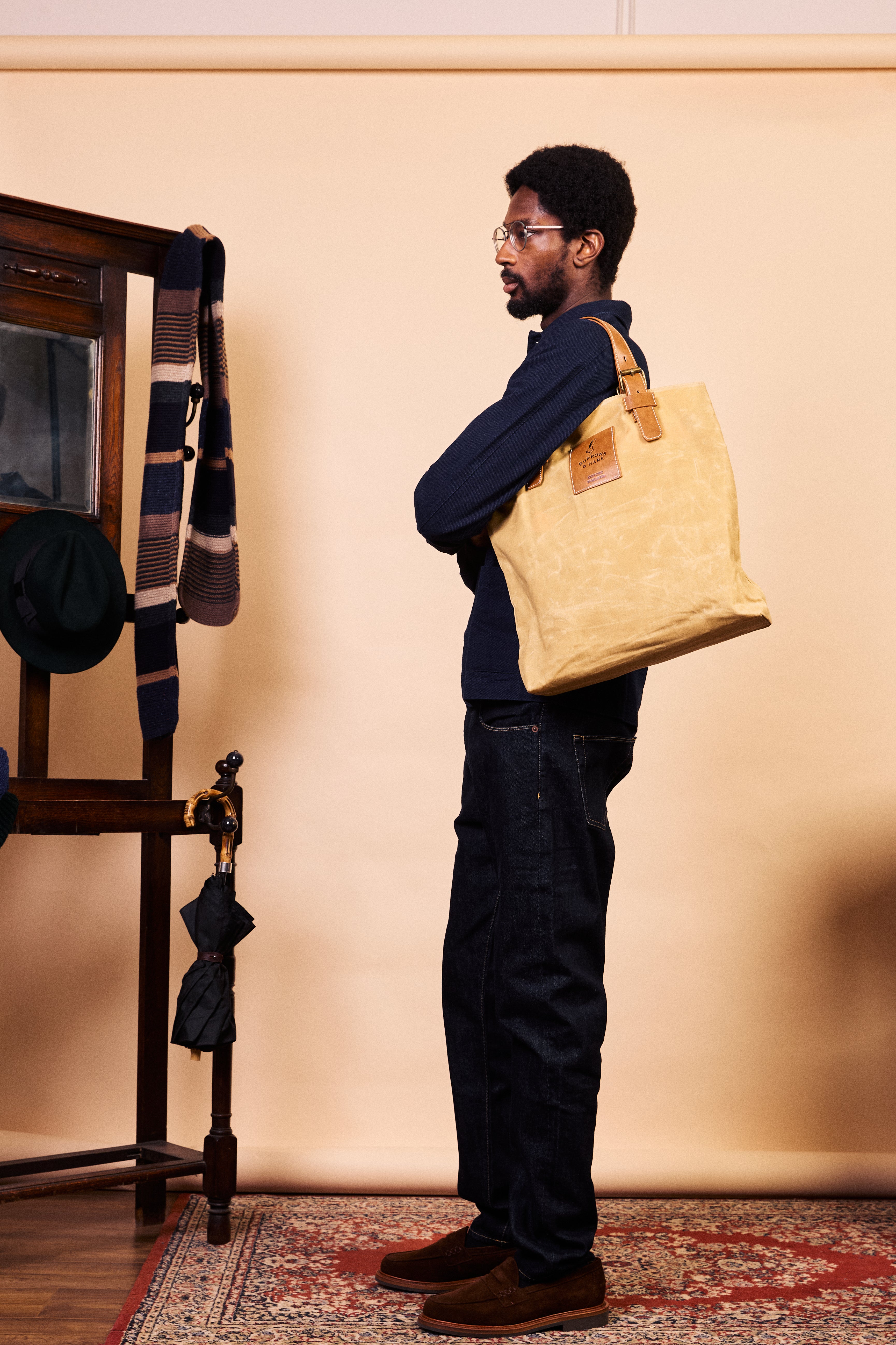 Waxed Cotton Canvas Tote Bag - Natural