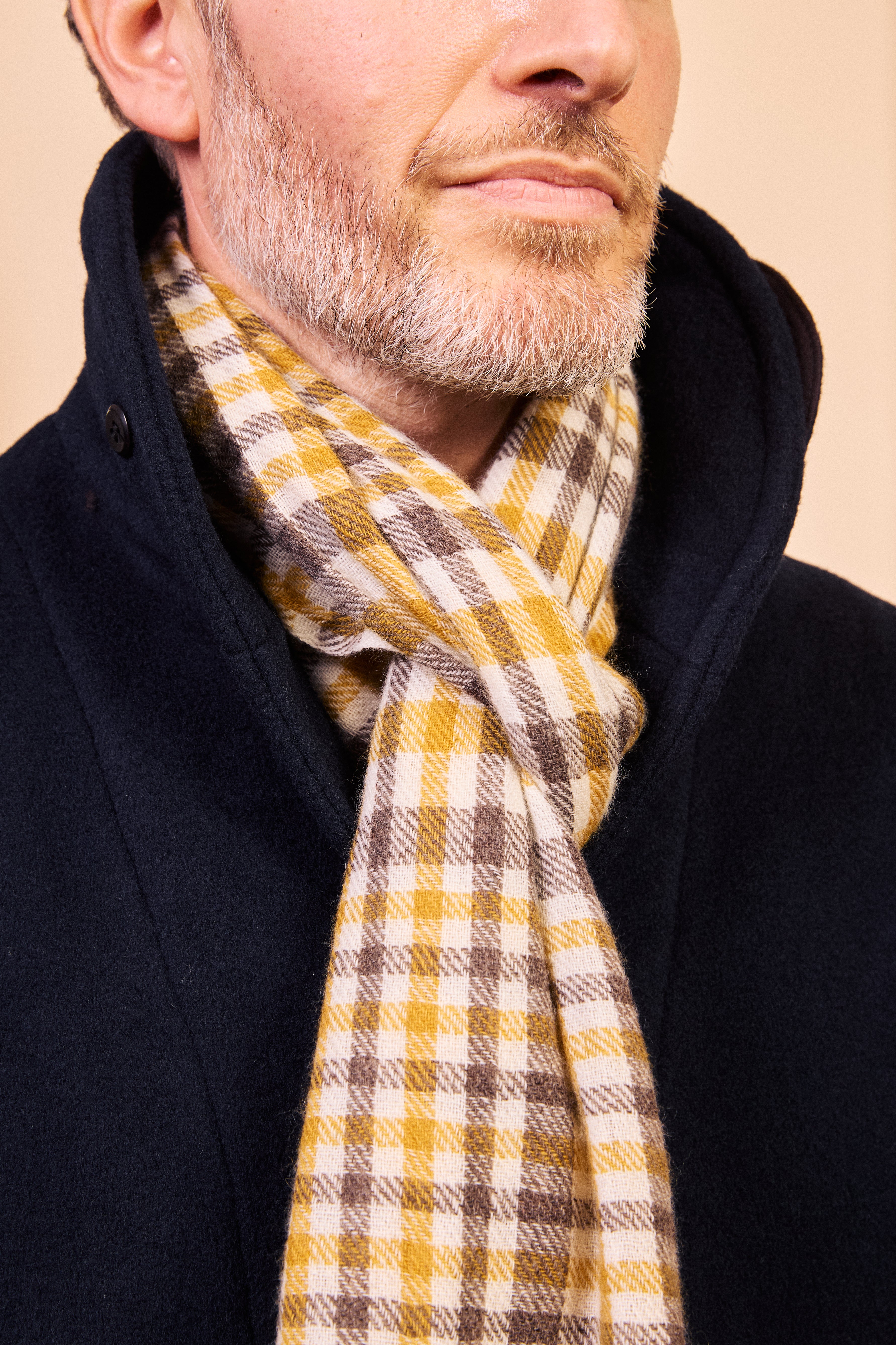 Cashmere & Merino Wool Scarf - Tartan Mustard & Brown