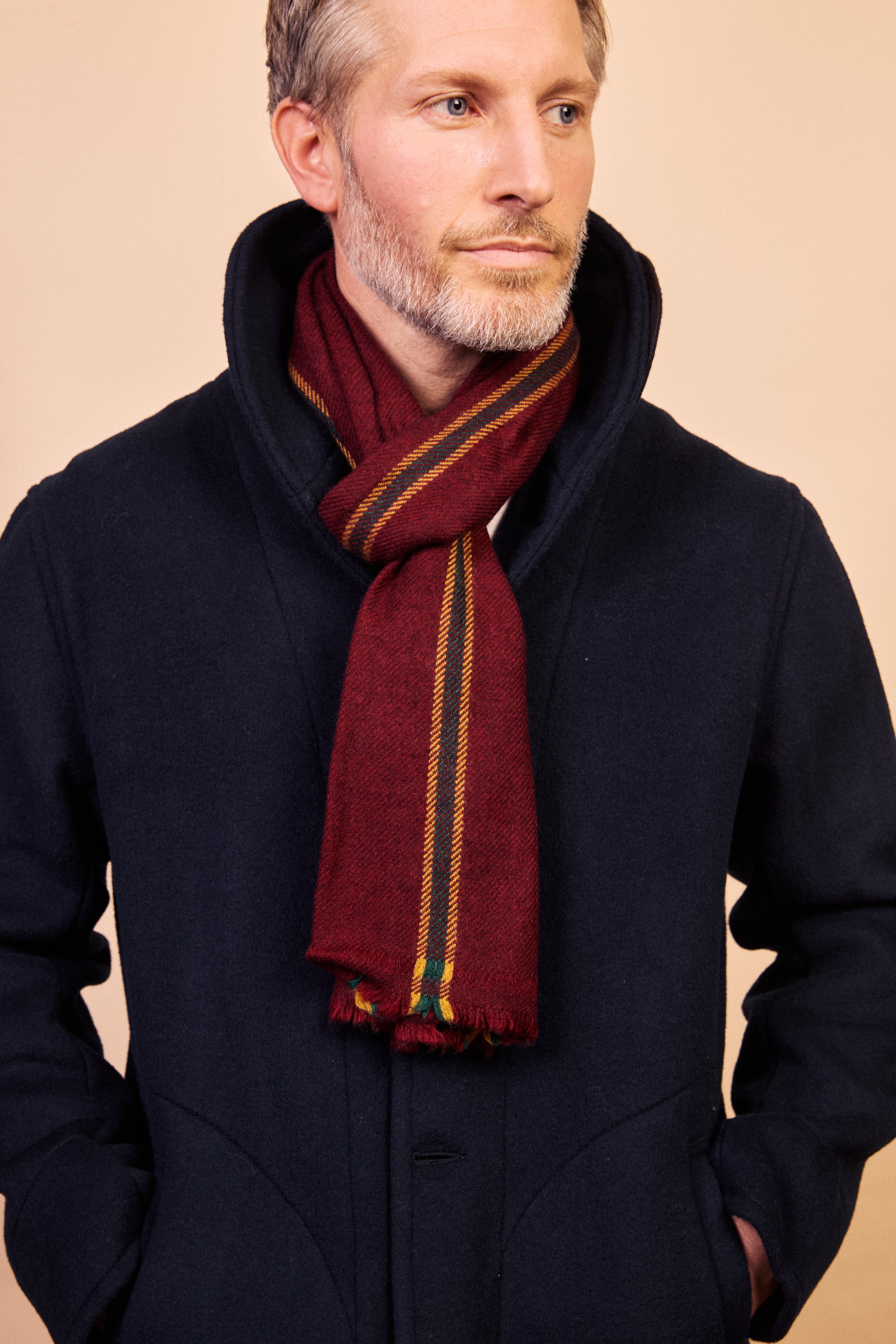 Cashmere & Merino Wool Scarf - Burgundy Stripe