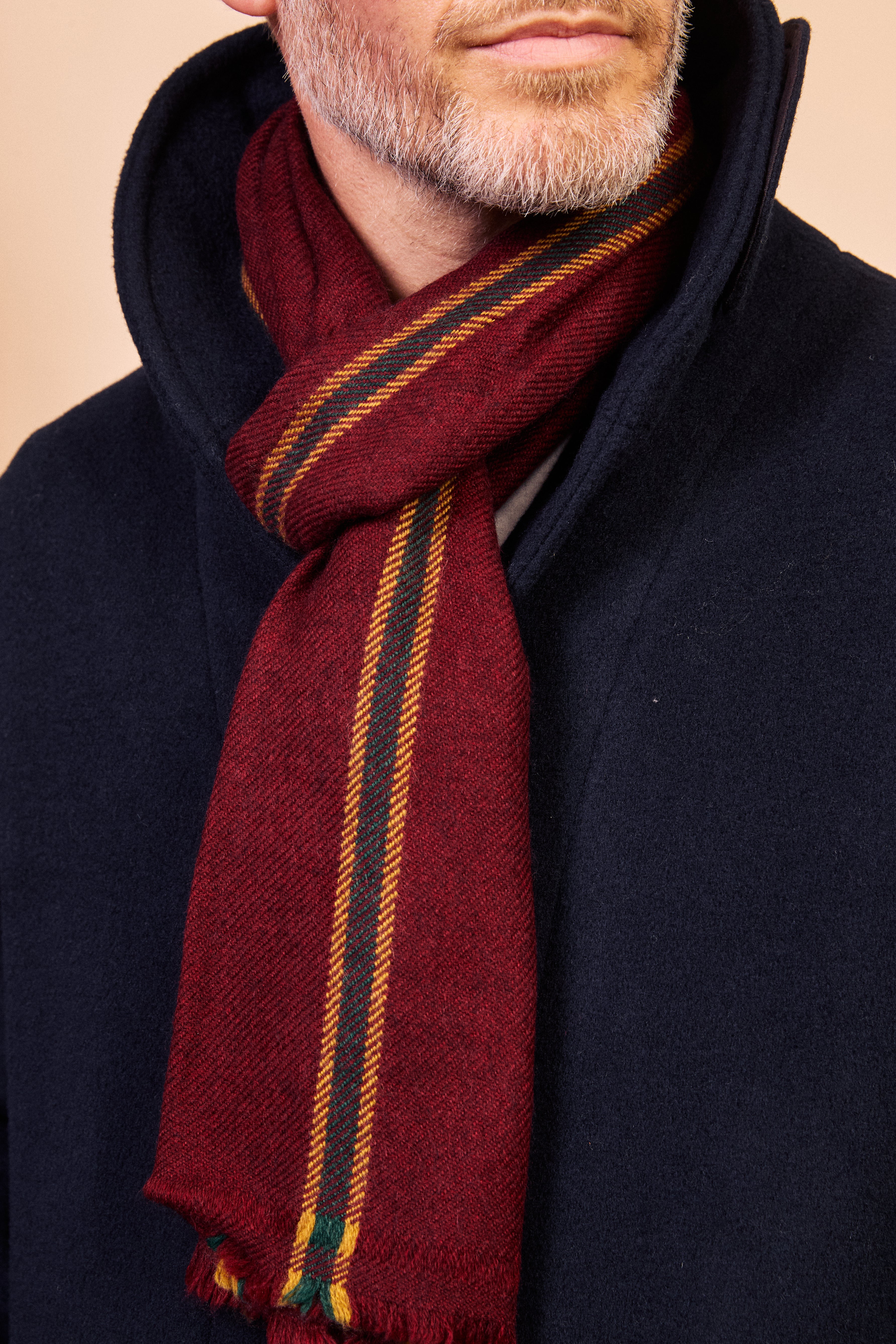 Cashmere & Merino Wool Scarf - Burgundy Stripe