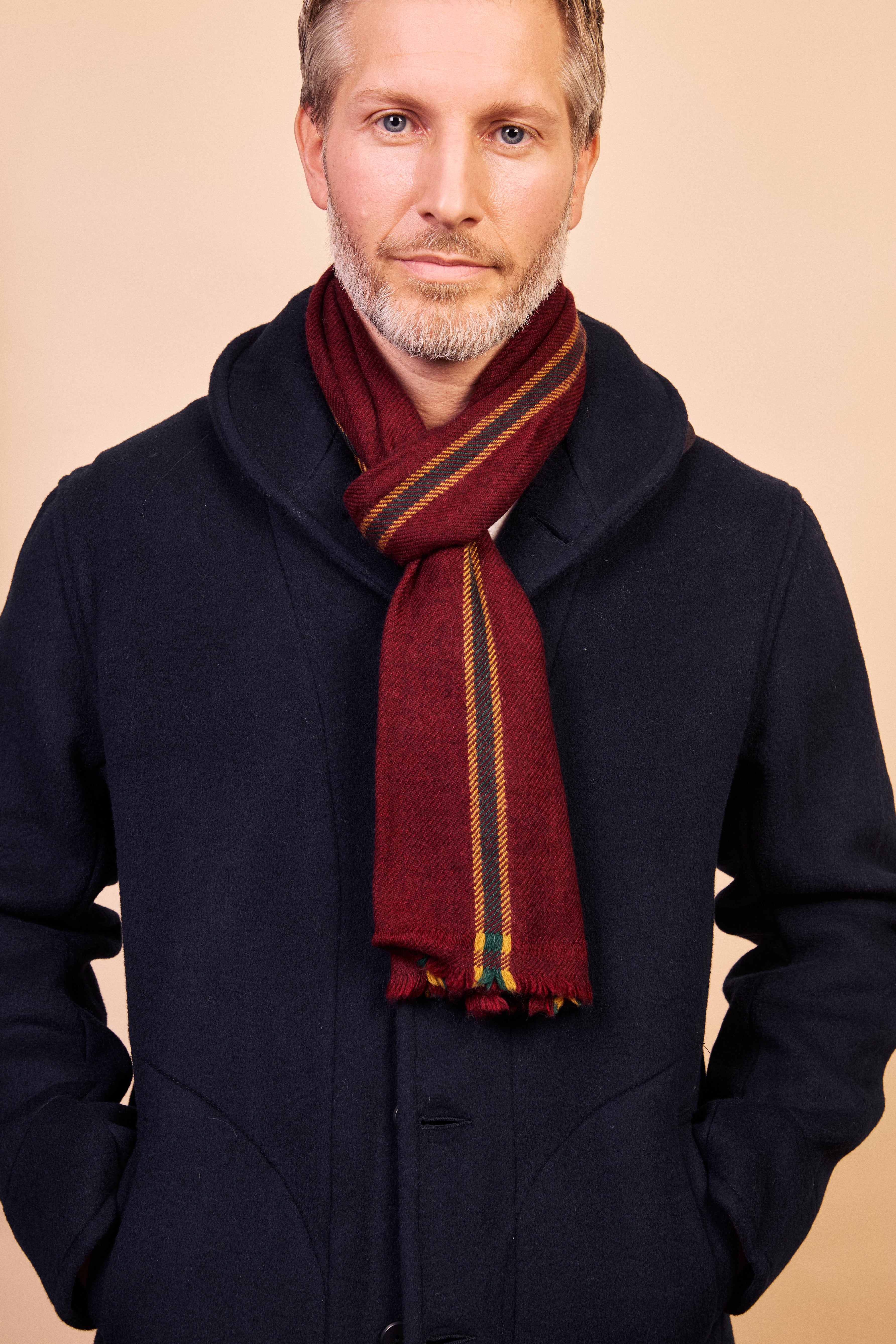 Cashmere & Merino Wool Scarf - Burgundy Stripe