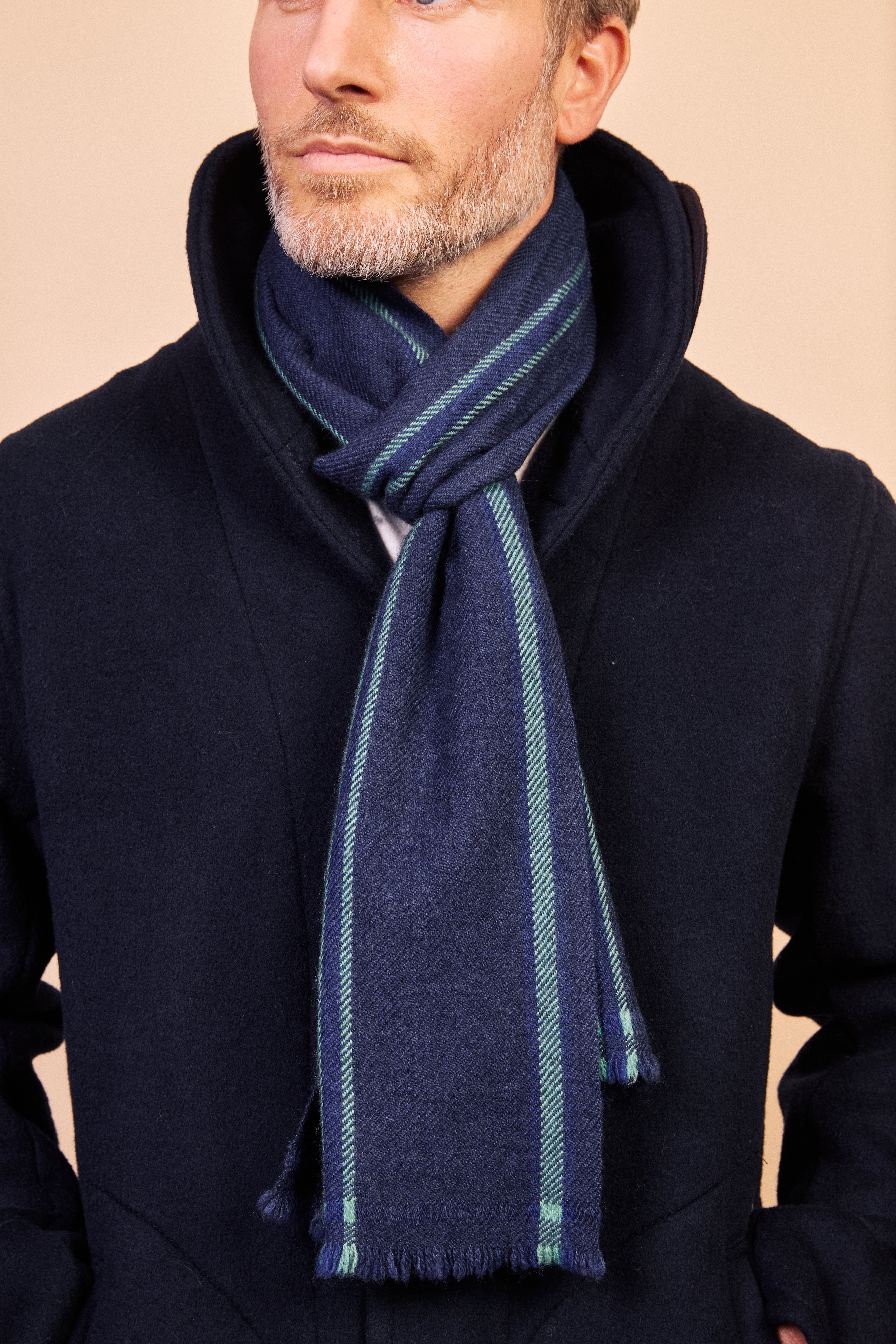 Cashmere & Merino Wool Scarf - Blue Stripe