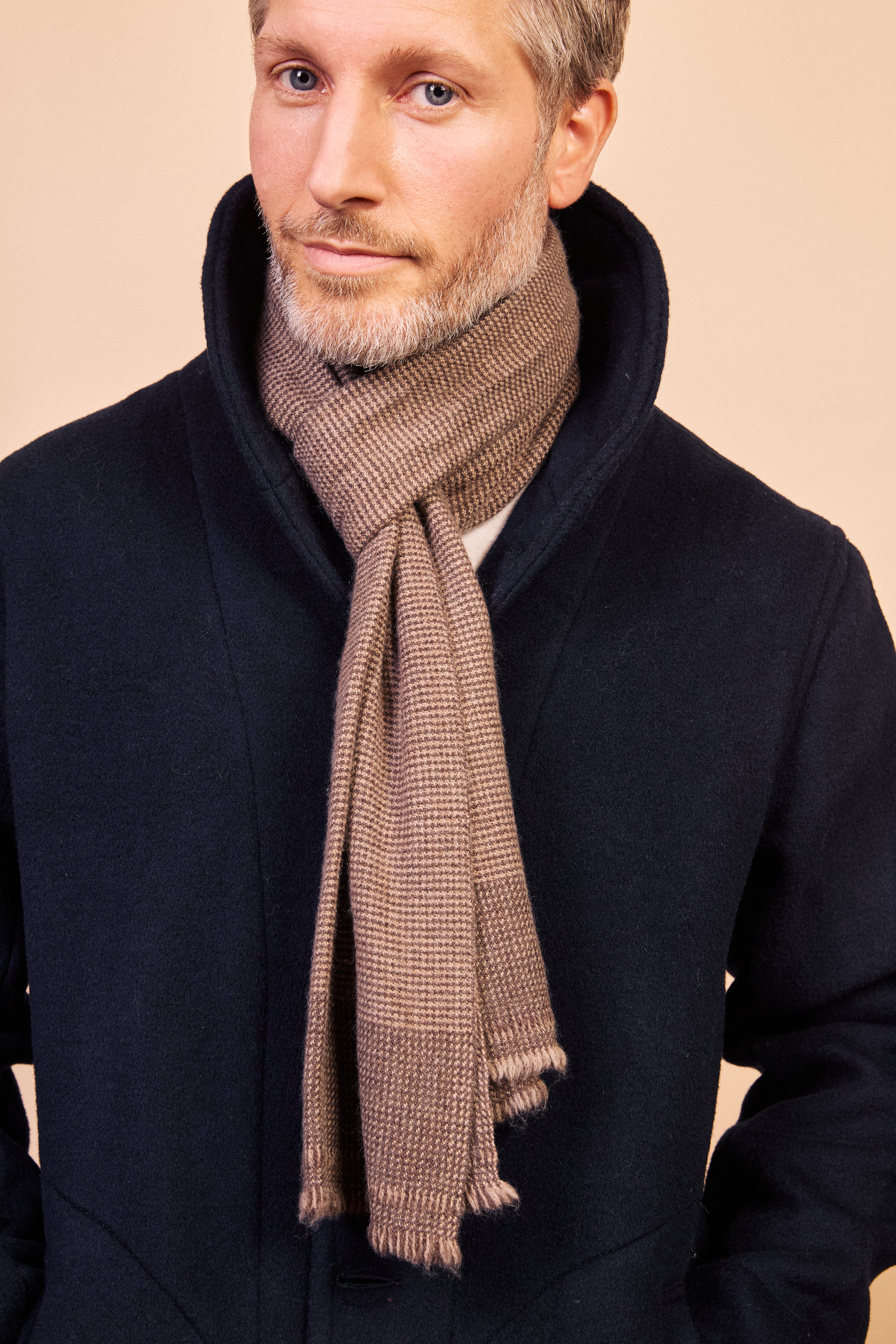 Cashmere & Merino Wool Scarf - Brown Houndstooth