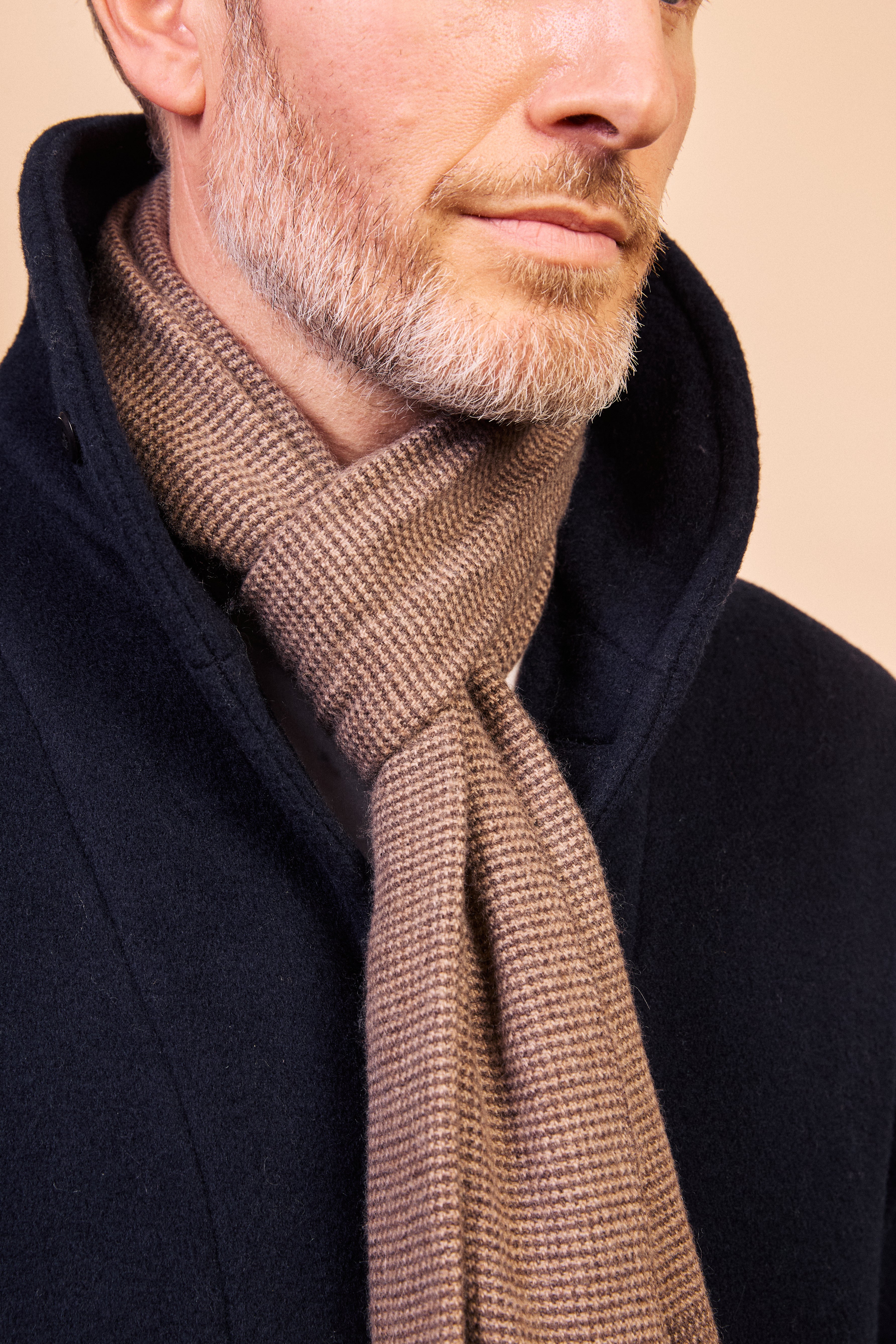 Cashmere & Merino Wool Scarf - Brown Houndstooth