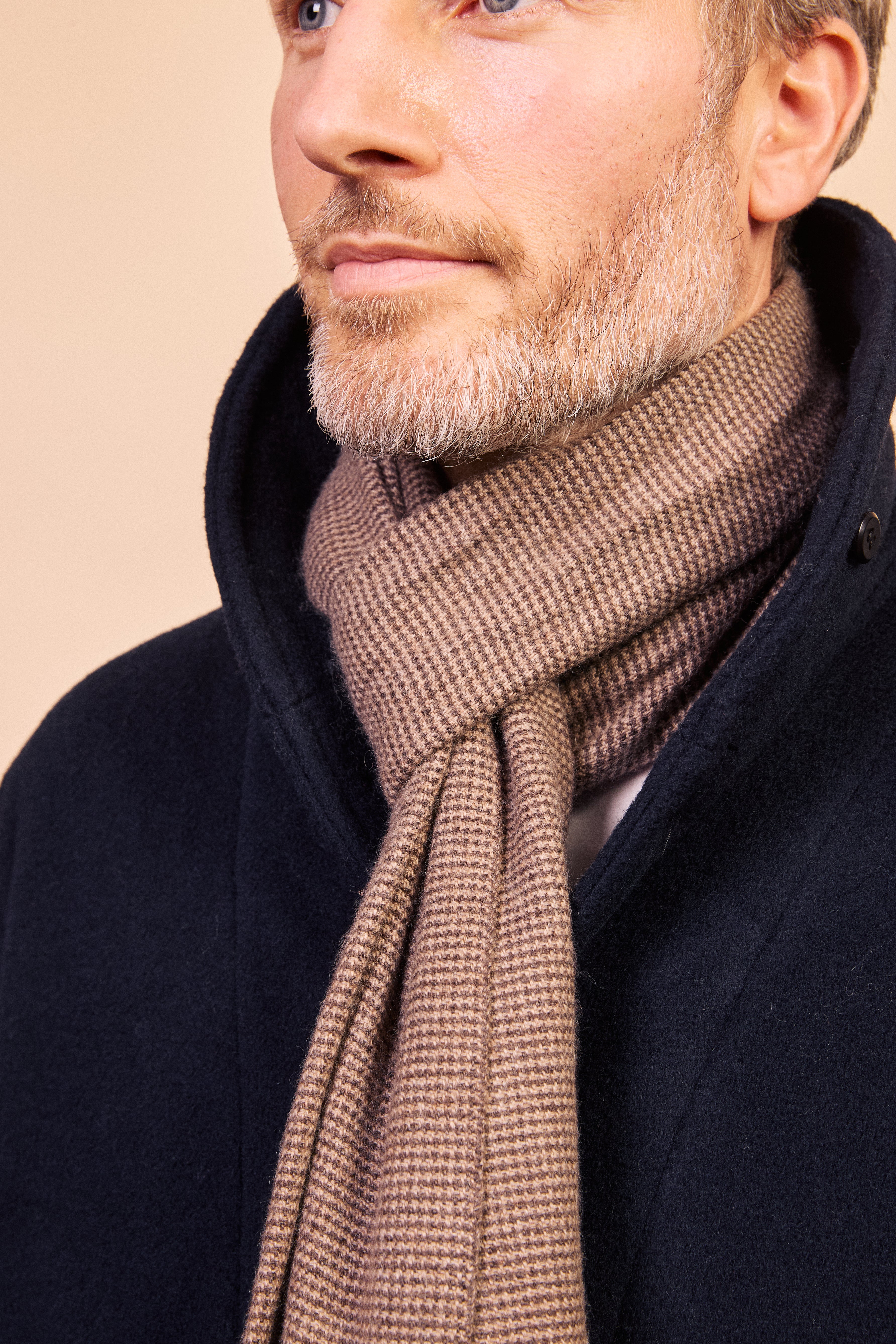 Cashmere & Merino Wool Scarf - Brown Houndstooth