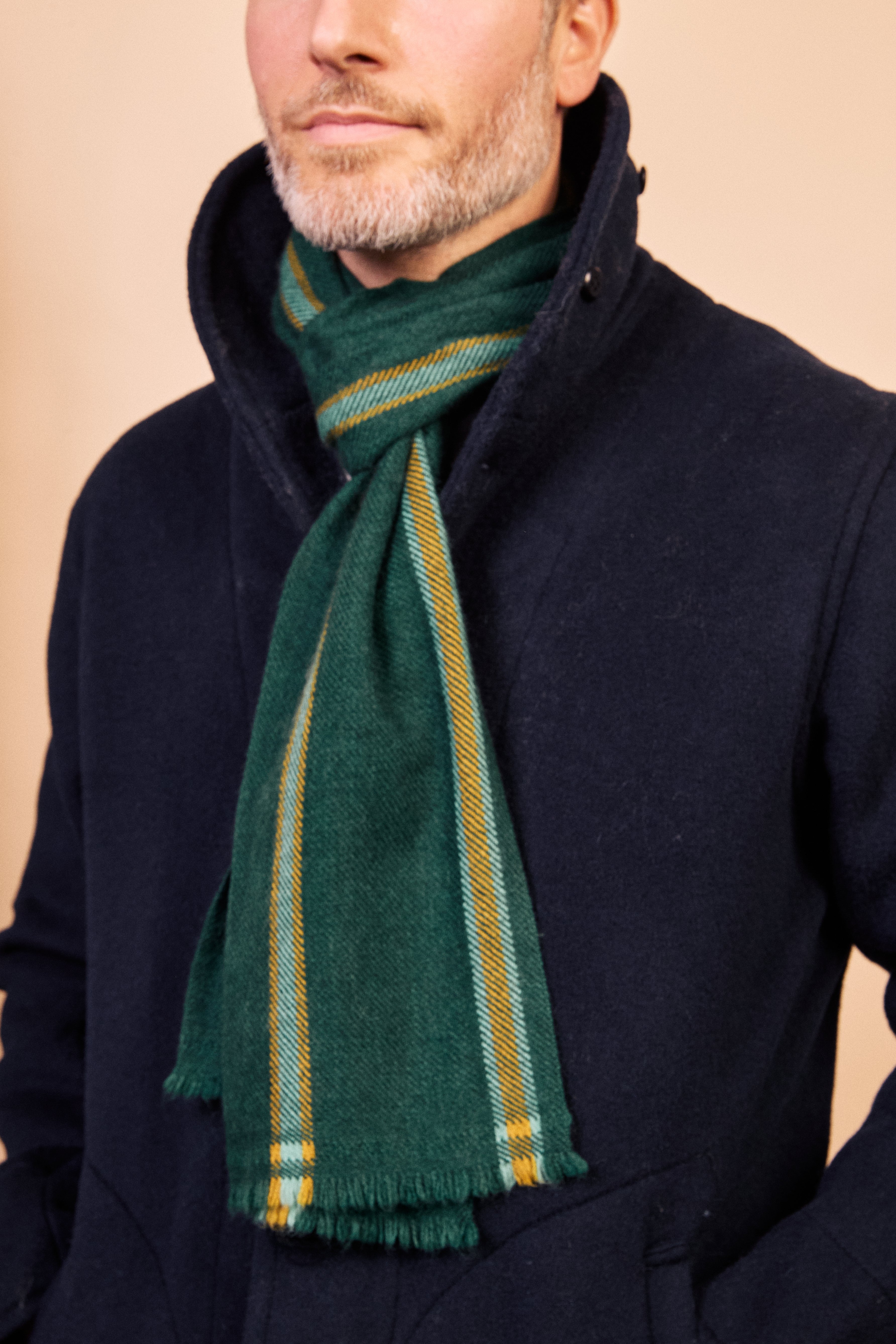 Cashmere & Merino Wool Scarf - Green Stripe