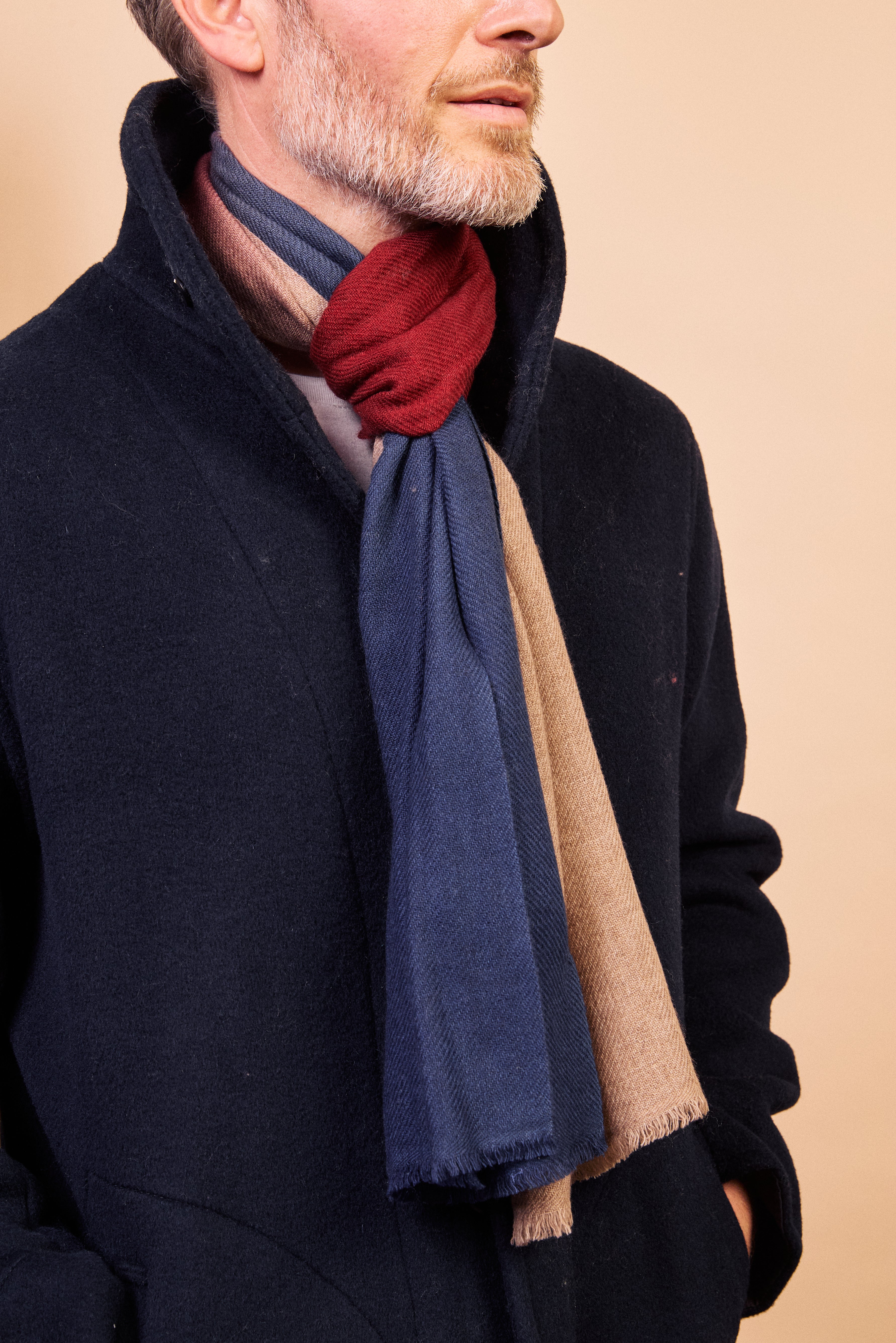 Burrows & Hare Cashmere & Merino Wool Scarf - Blue & Red