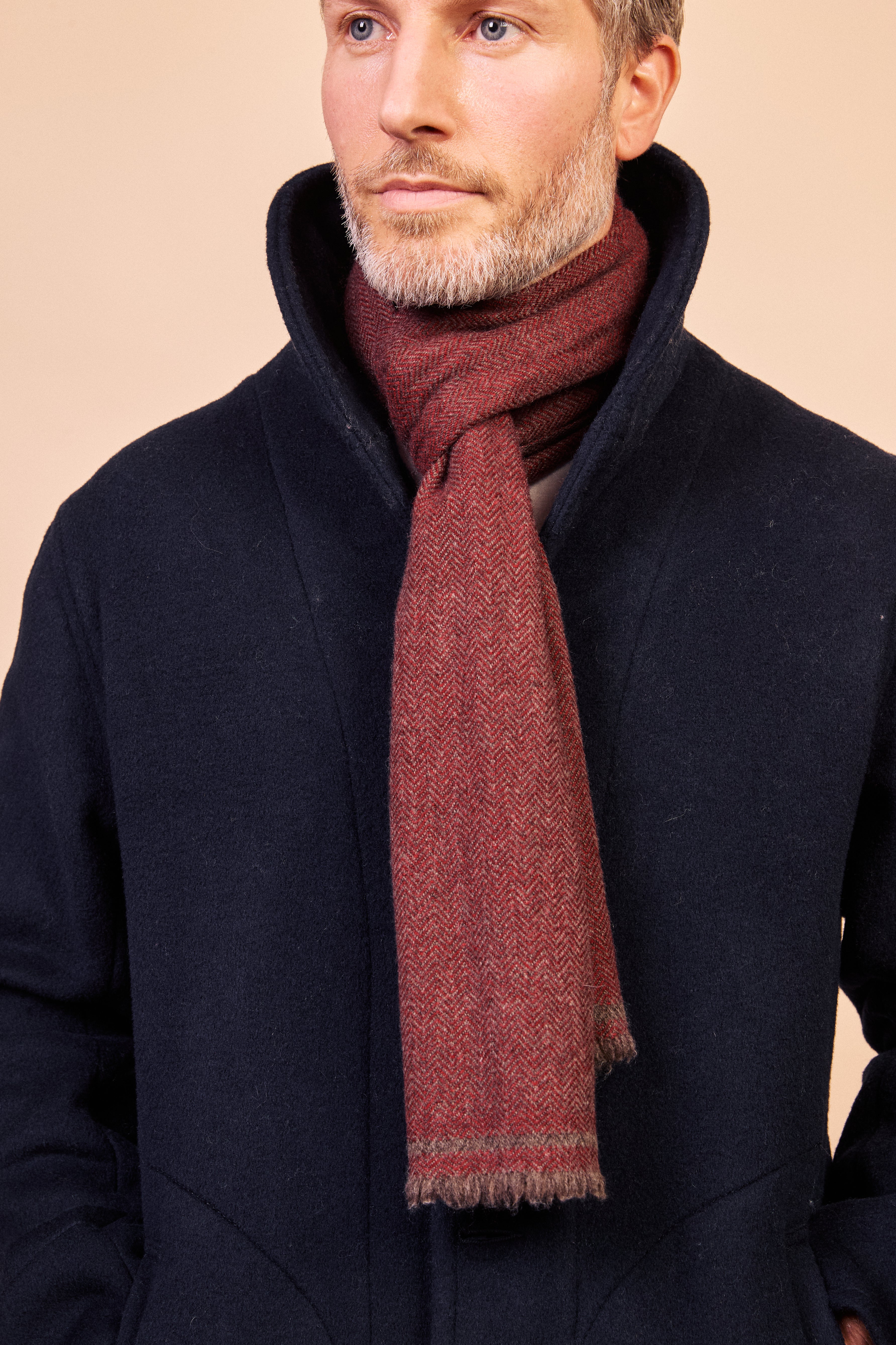 Cashmere & Merino Wool Scarf - Burgundy Herringbone