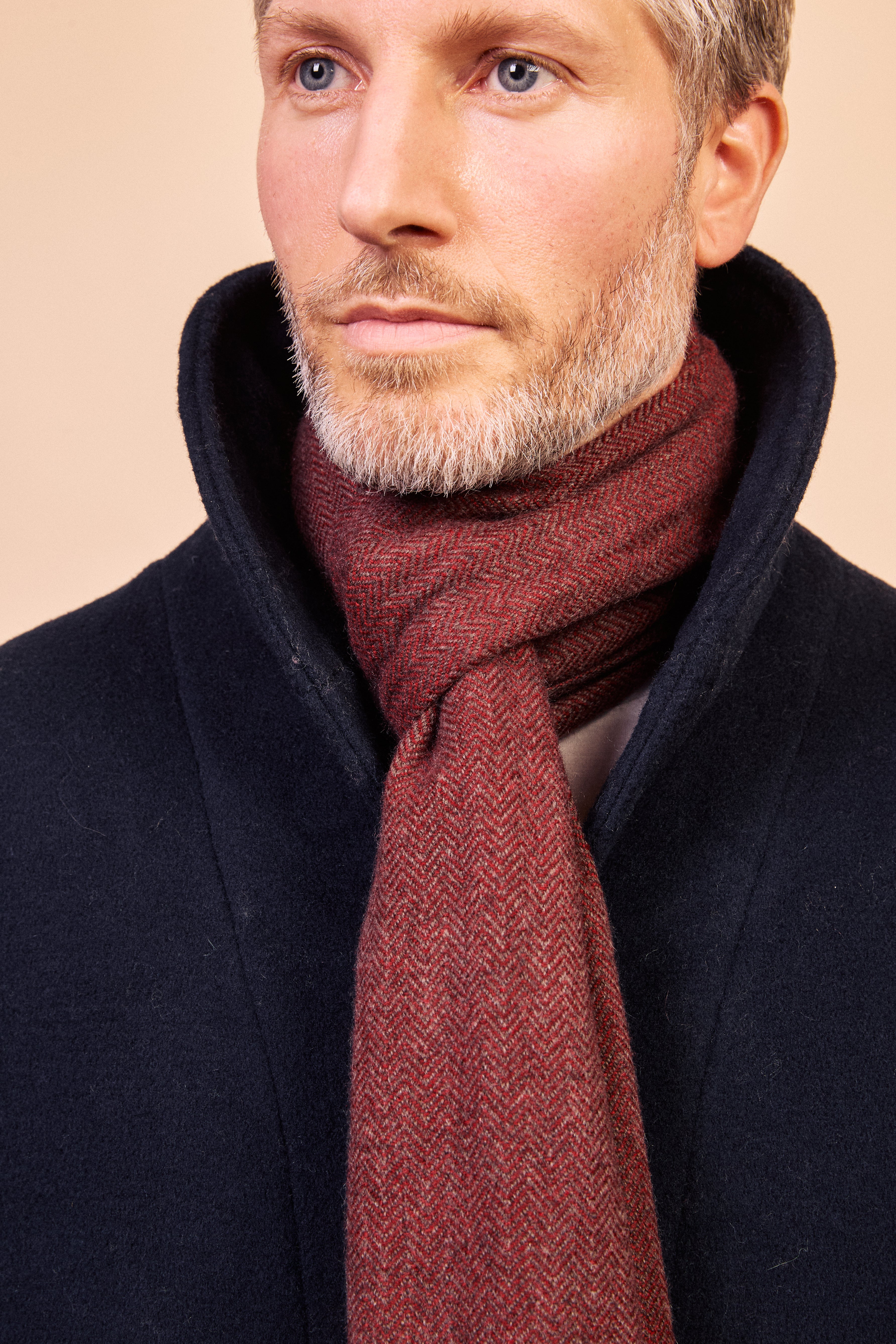 Cashmere & Merino Wool Scarf - Burgundy Herringbone