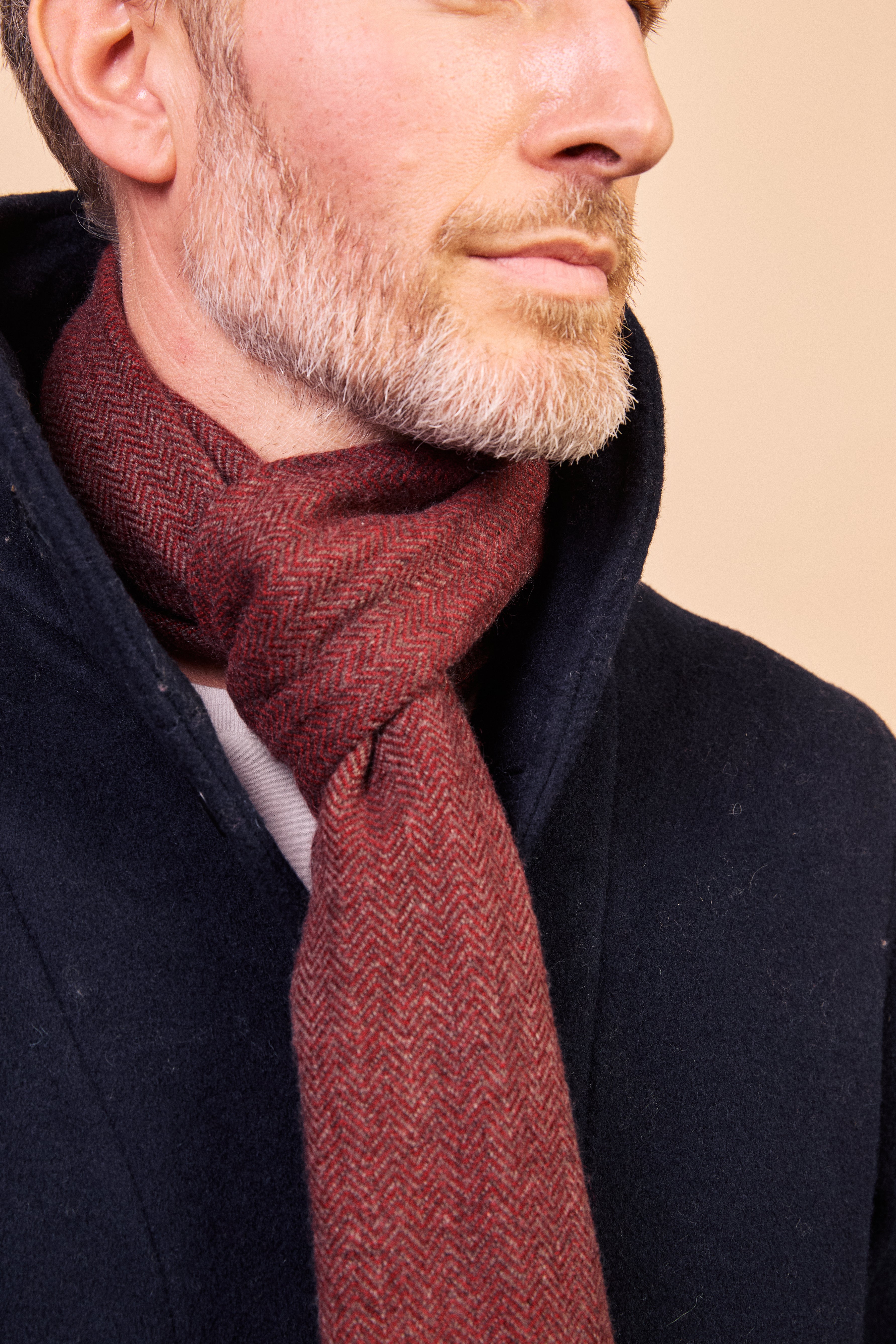 Cashmere & Merino Wool Scarf - Burgundy Herringbone