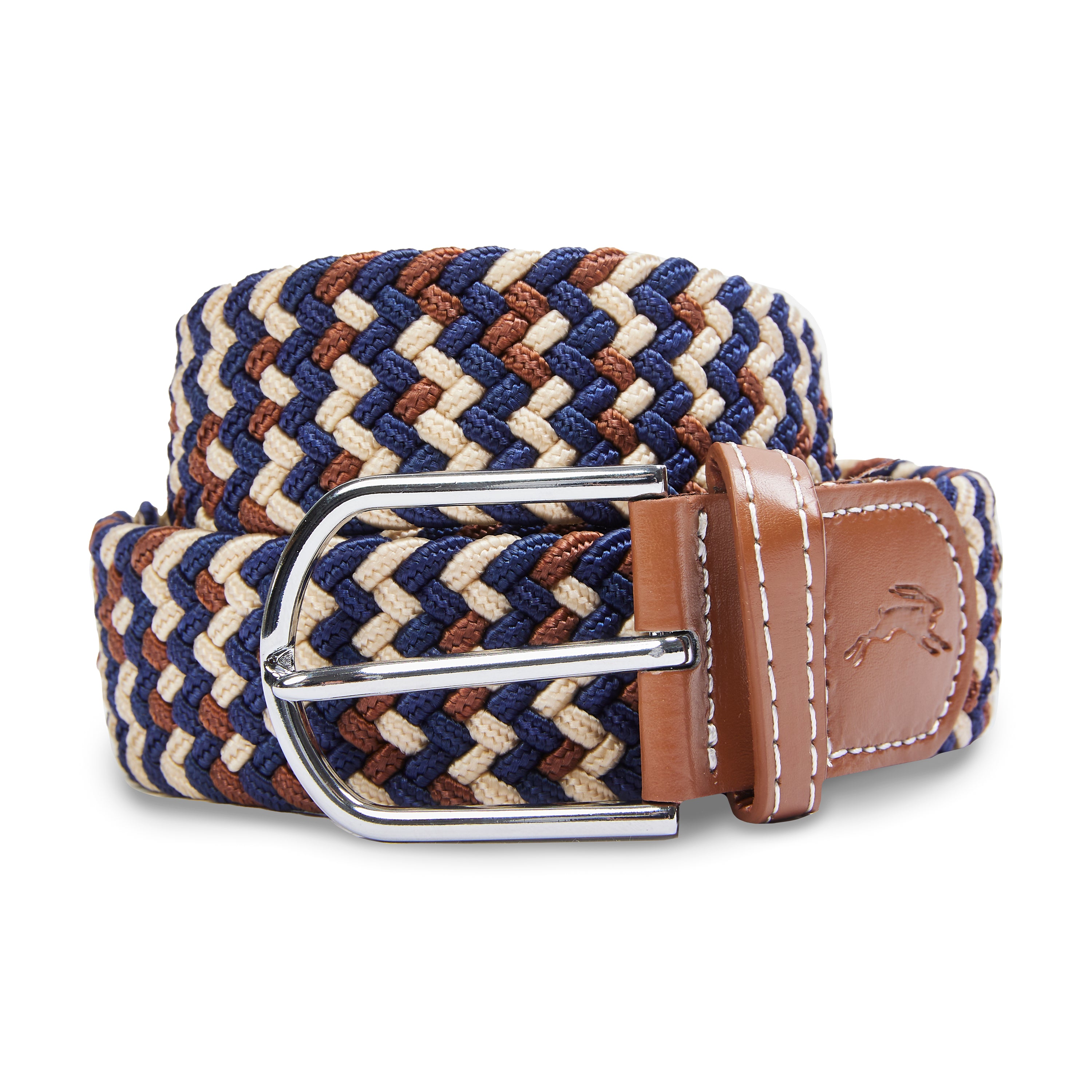 Burrows & Hare One Size Woven Belt - Navy, Ecru, Brown