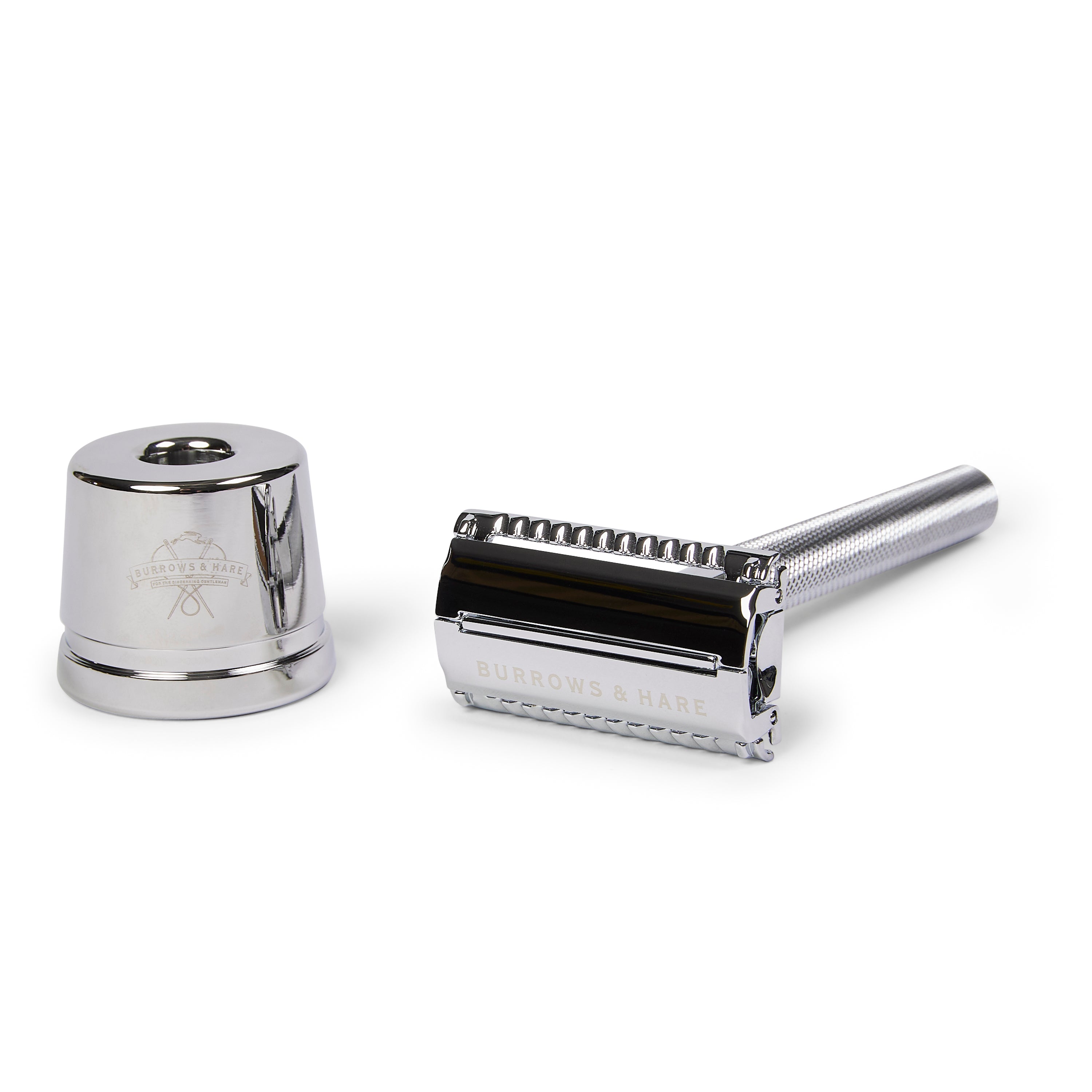 Double Edge Safety Razor & Stand  Silver