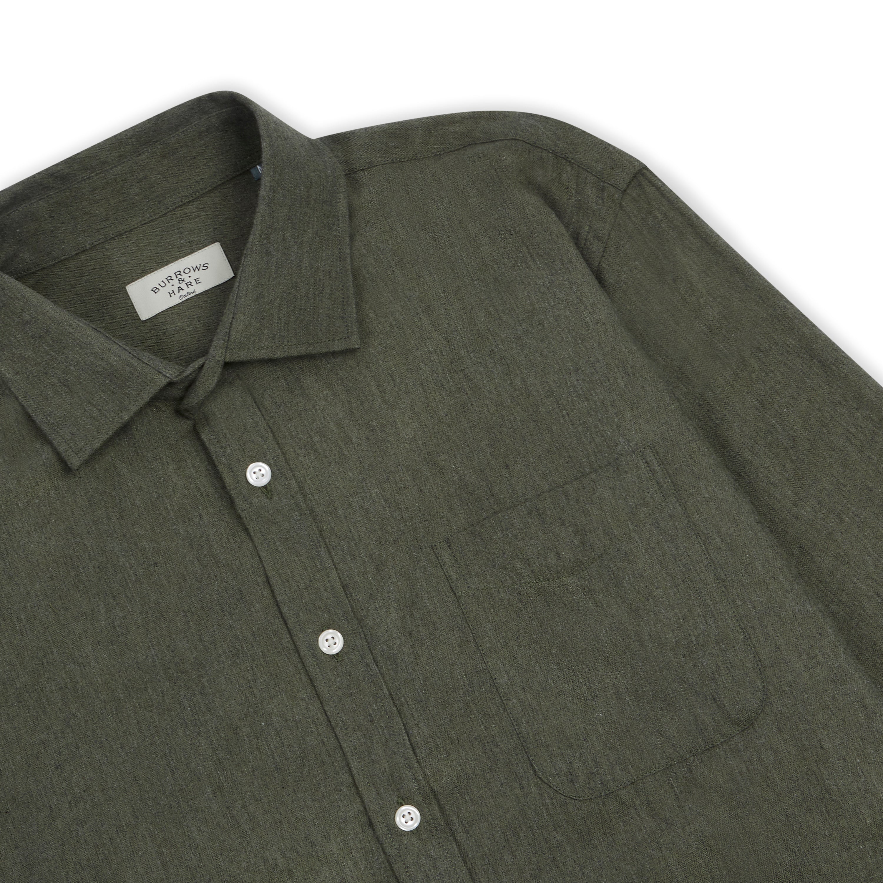 Classic Cotton Shirt - Green Herringbone