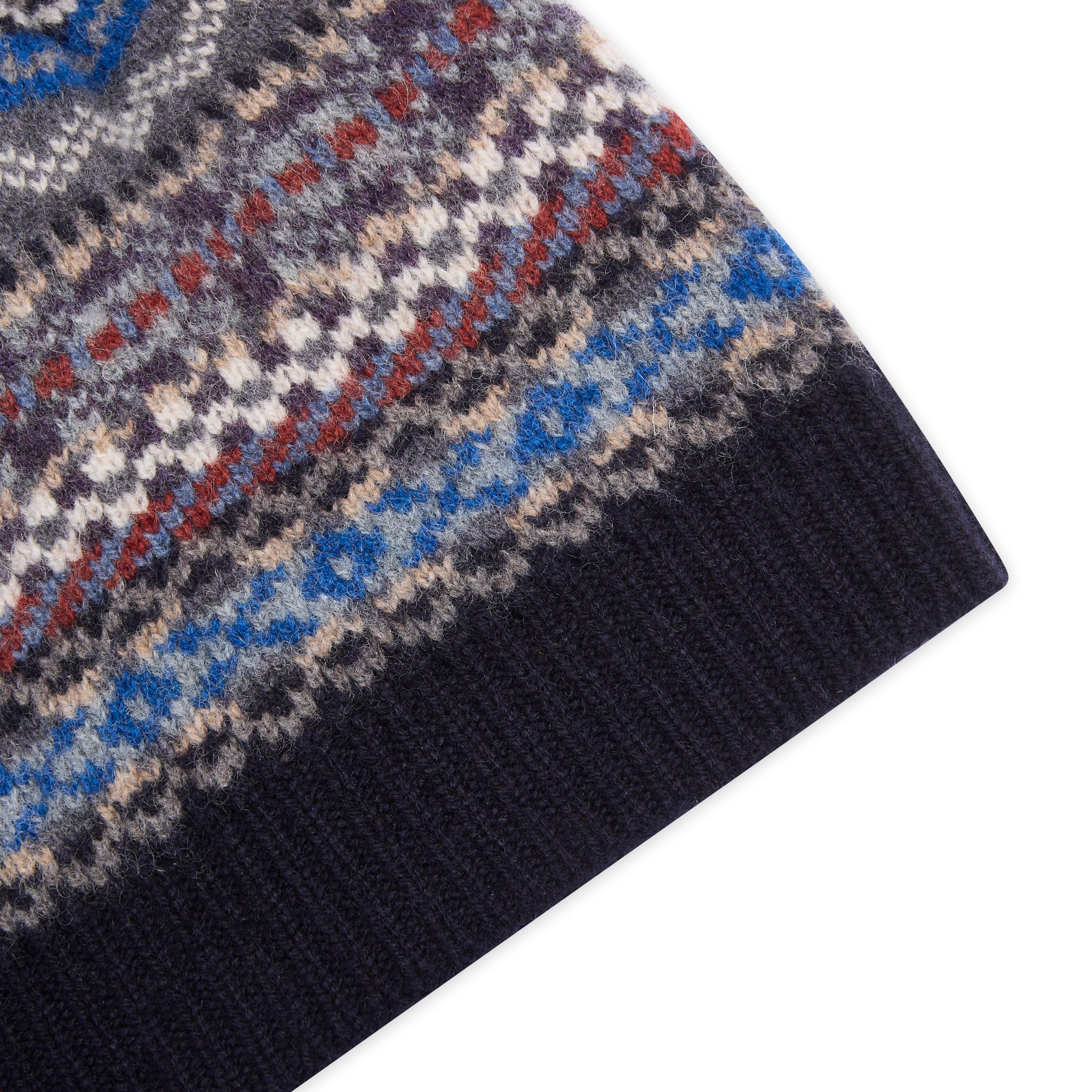 Wool Fairisle Beanie Hat - Navy