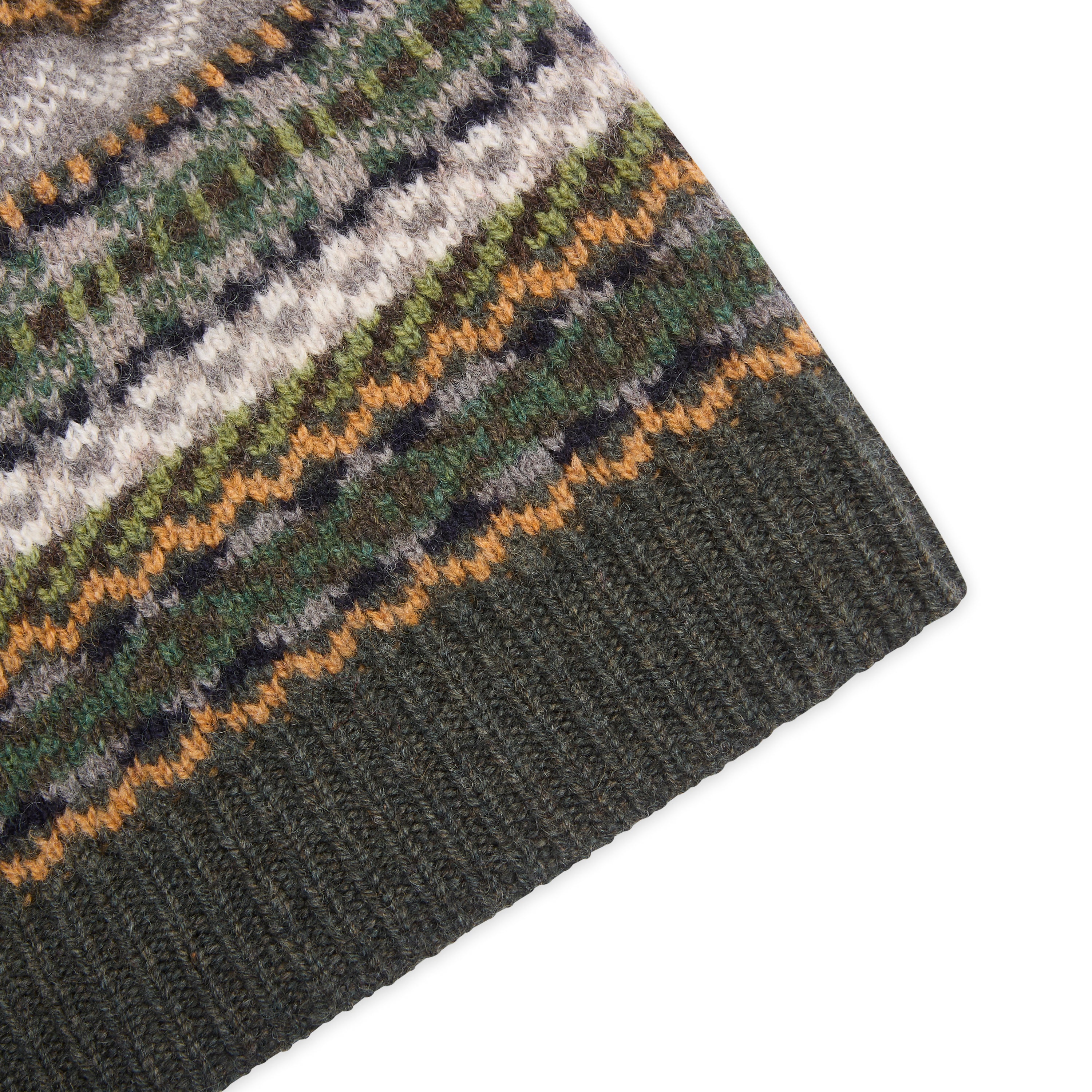 Wool Fairisle Beanie Hat - Green