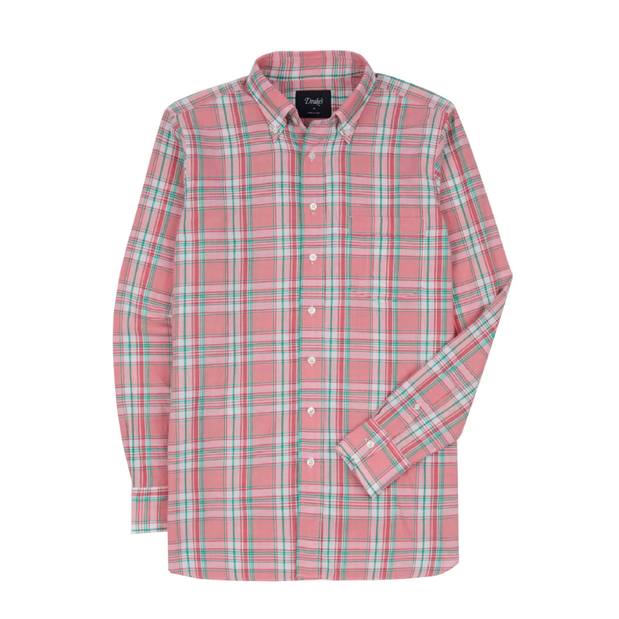 Madras Check Cotton Button-Down Shirt - Pink, White & Green