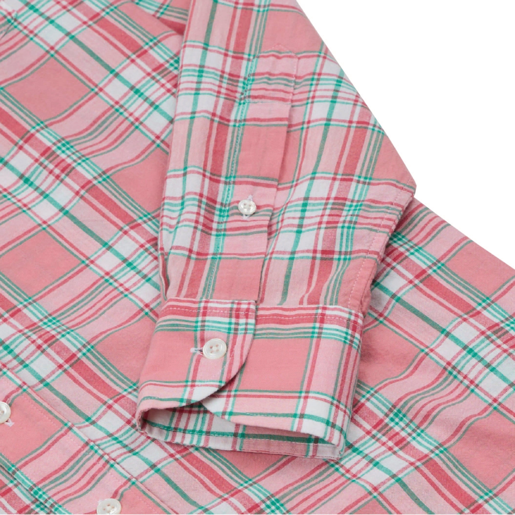 Madras Check Cotton Button-Down Shirt - Pink, White & Green