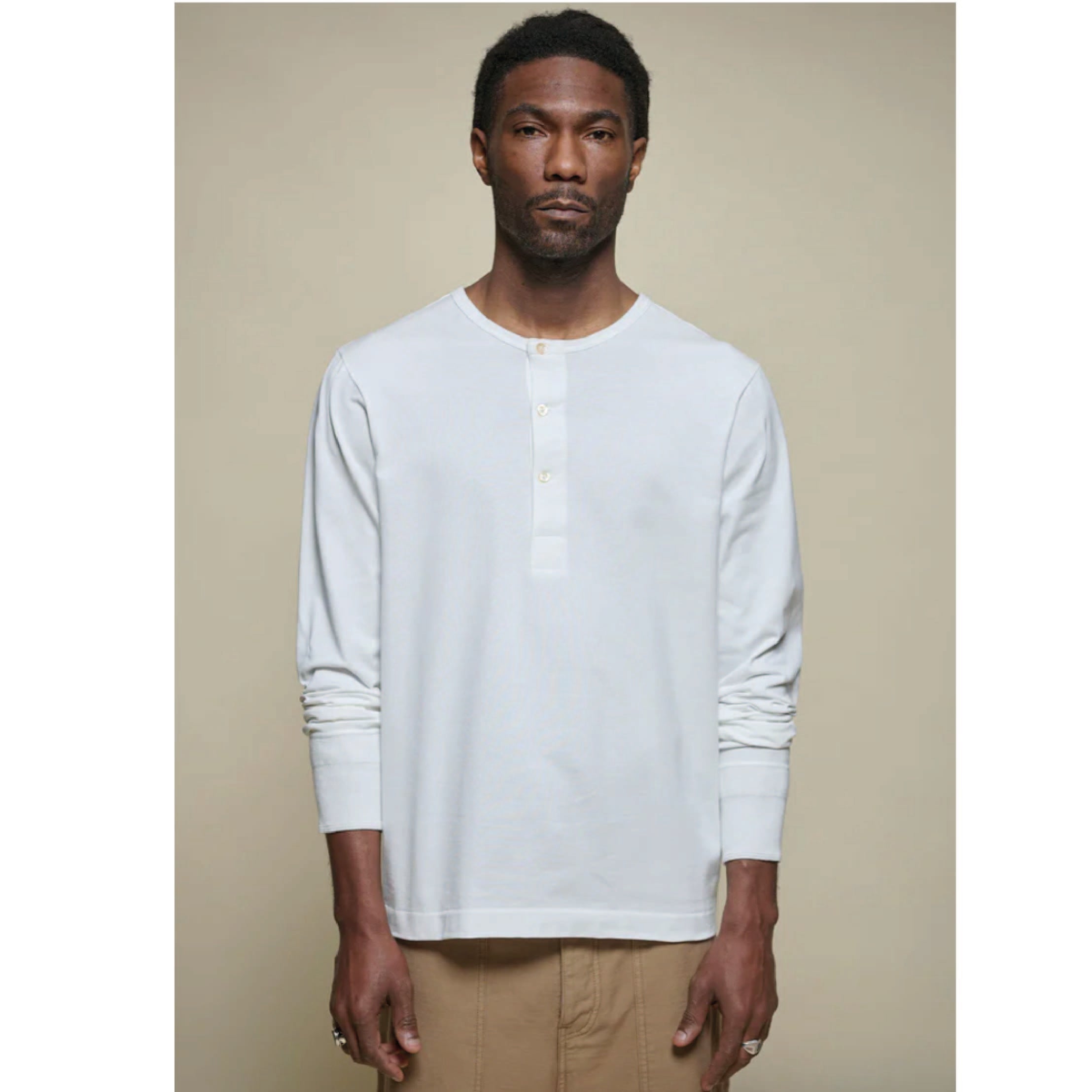 Mid-Century Machine Refined Fit Long Sleeve Henley - White