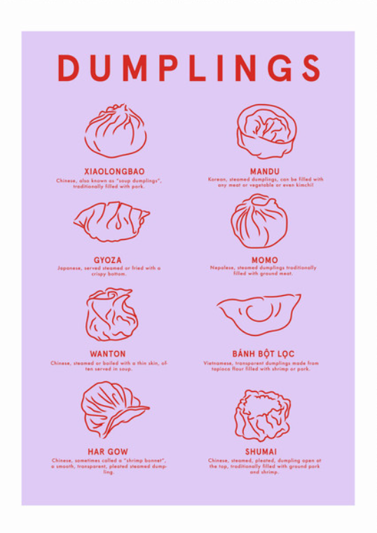 Dumpling Menu (Purple) art print by East End Prints, vivid colour.
