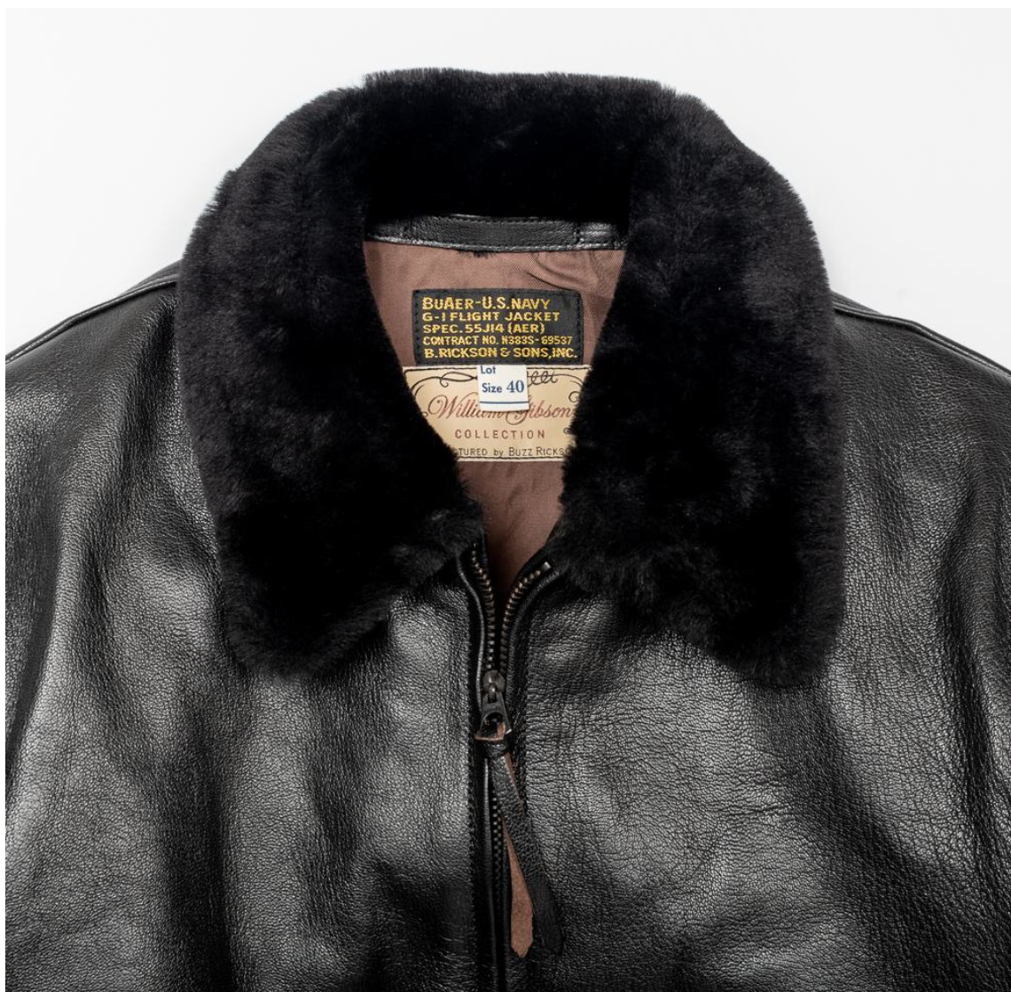 Knit collar detail of the Black AN6552 Goatskin jacket by Buzz Rickson's, enhancing comfort and style.