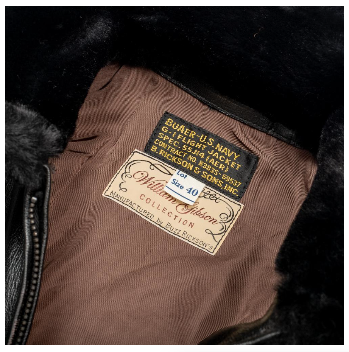 Back view of the Black AN6552 Goatskin jacket by Buzz Rickson's, classic military design.
