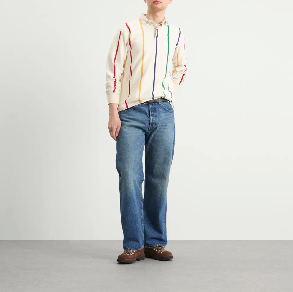 Primary Vertical Stripe Cotton Rugby Shirt - White Multicolour