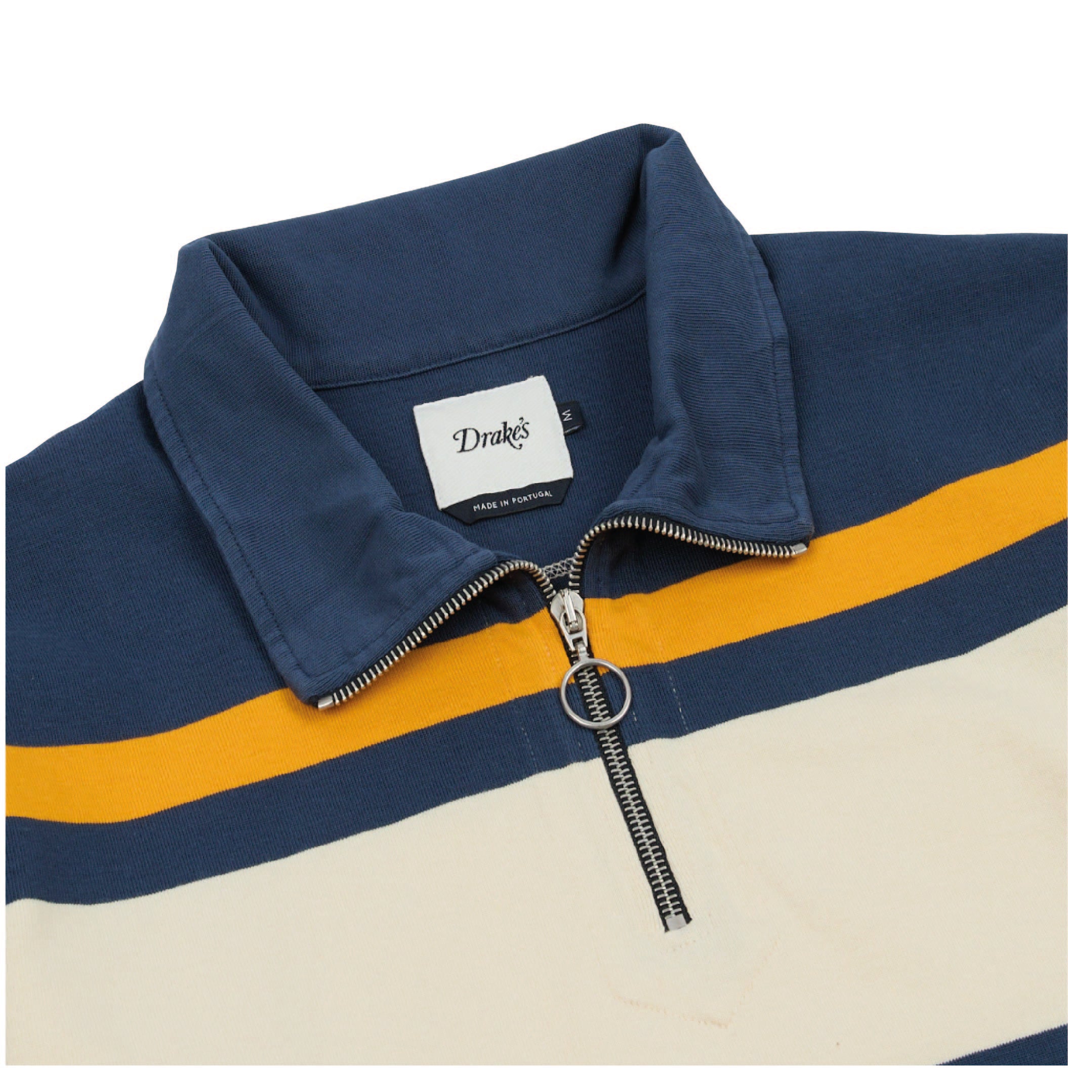 Stripe Quarter Zip Rugby Shirt - Ecru, Navy & Yellow