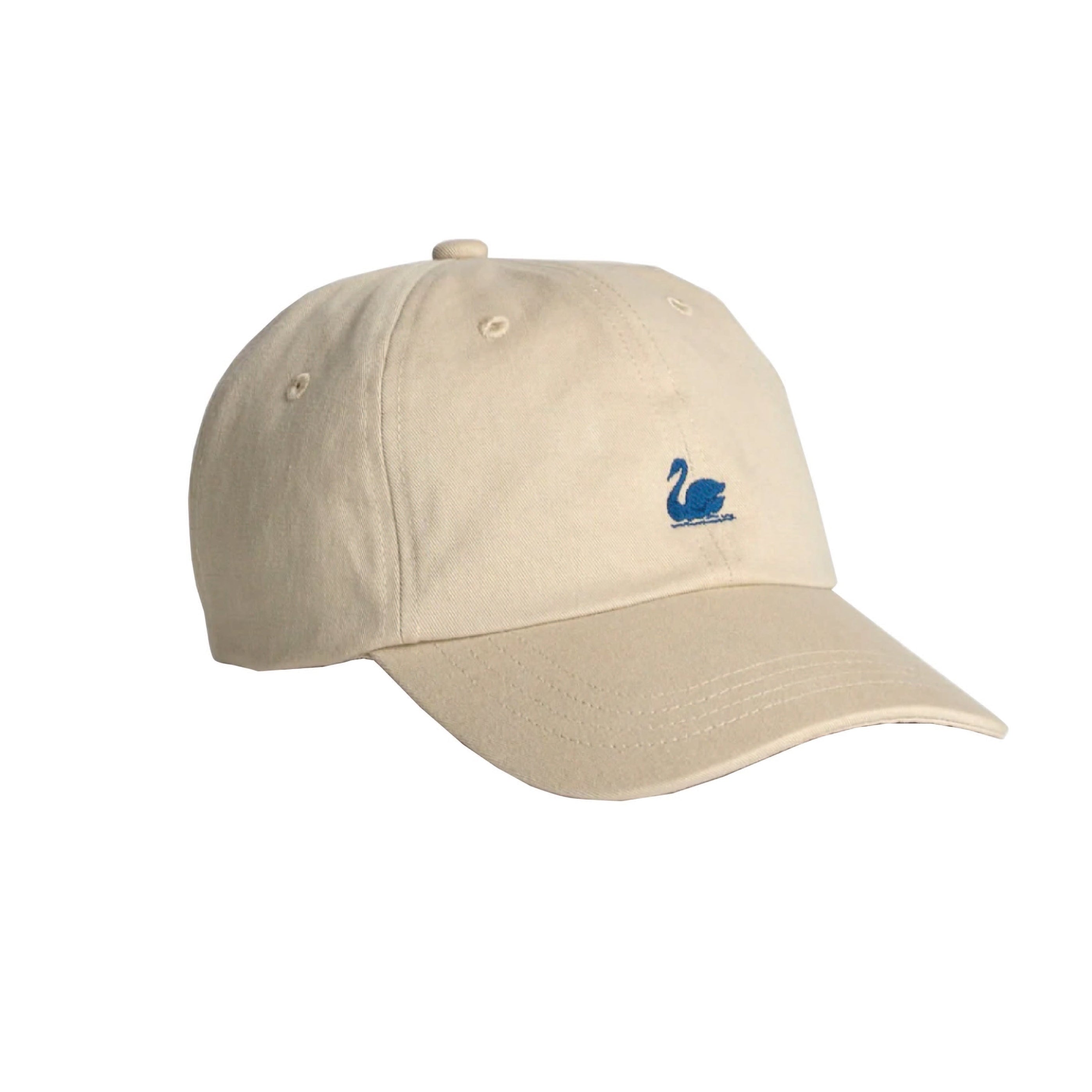 Merz b. Schwanen Swan Logo Cotton Twill Cap in Light Khaki/Deep Blue – side view
