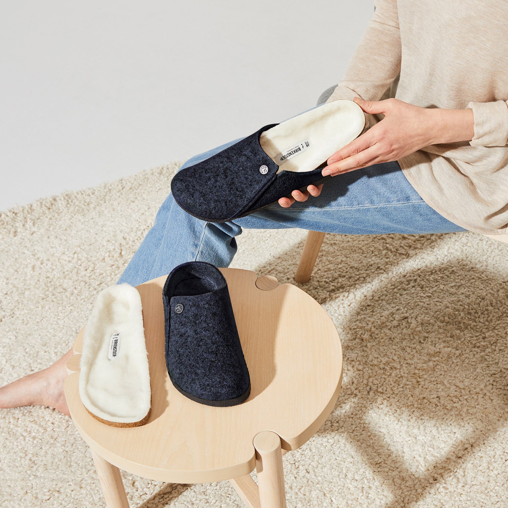 Zermatt Wool Felt Shearling Clogs - Dark Blue