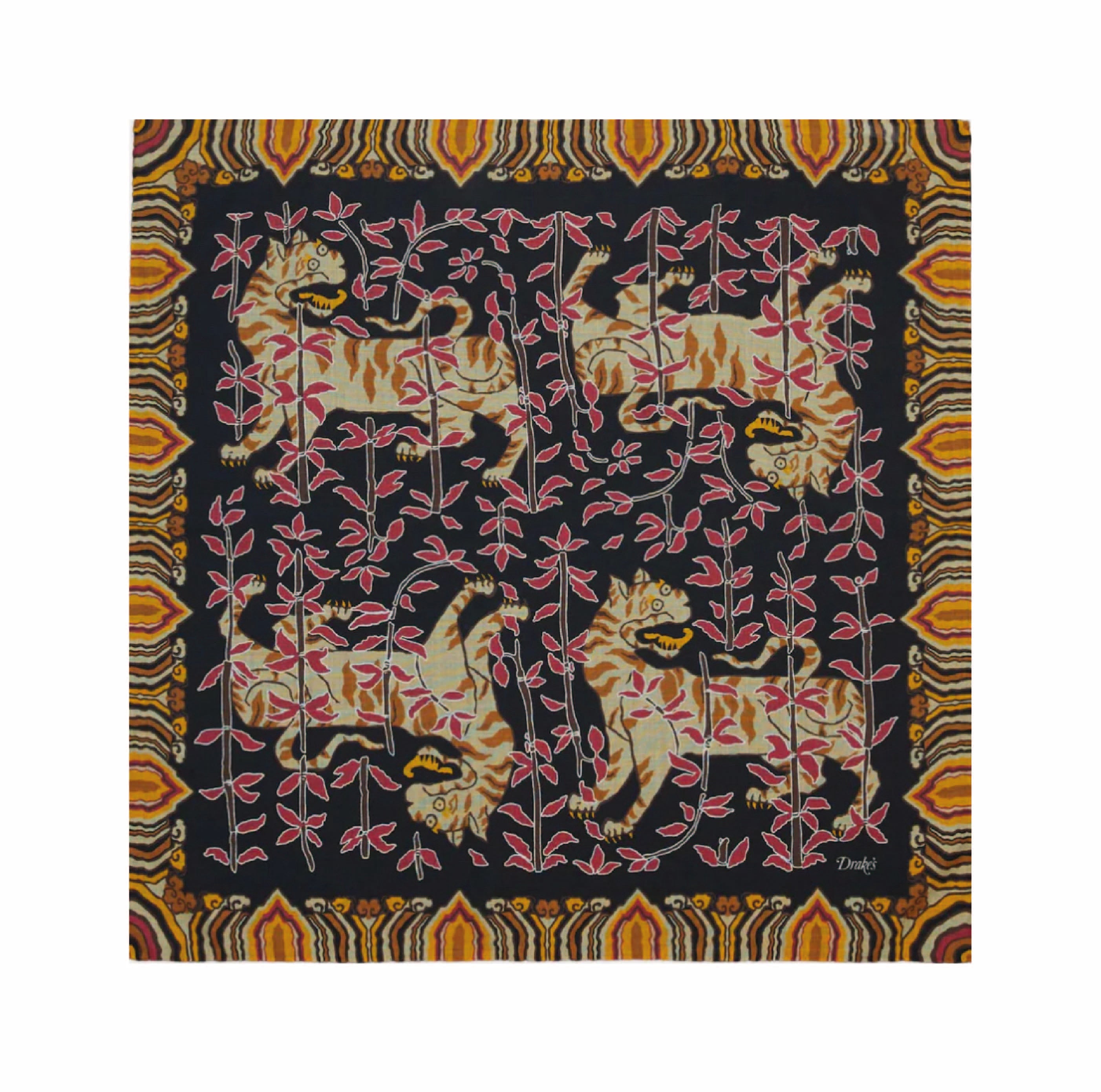 Black Tigers Print Wool-Silk Bandana