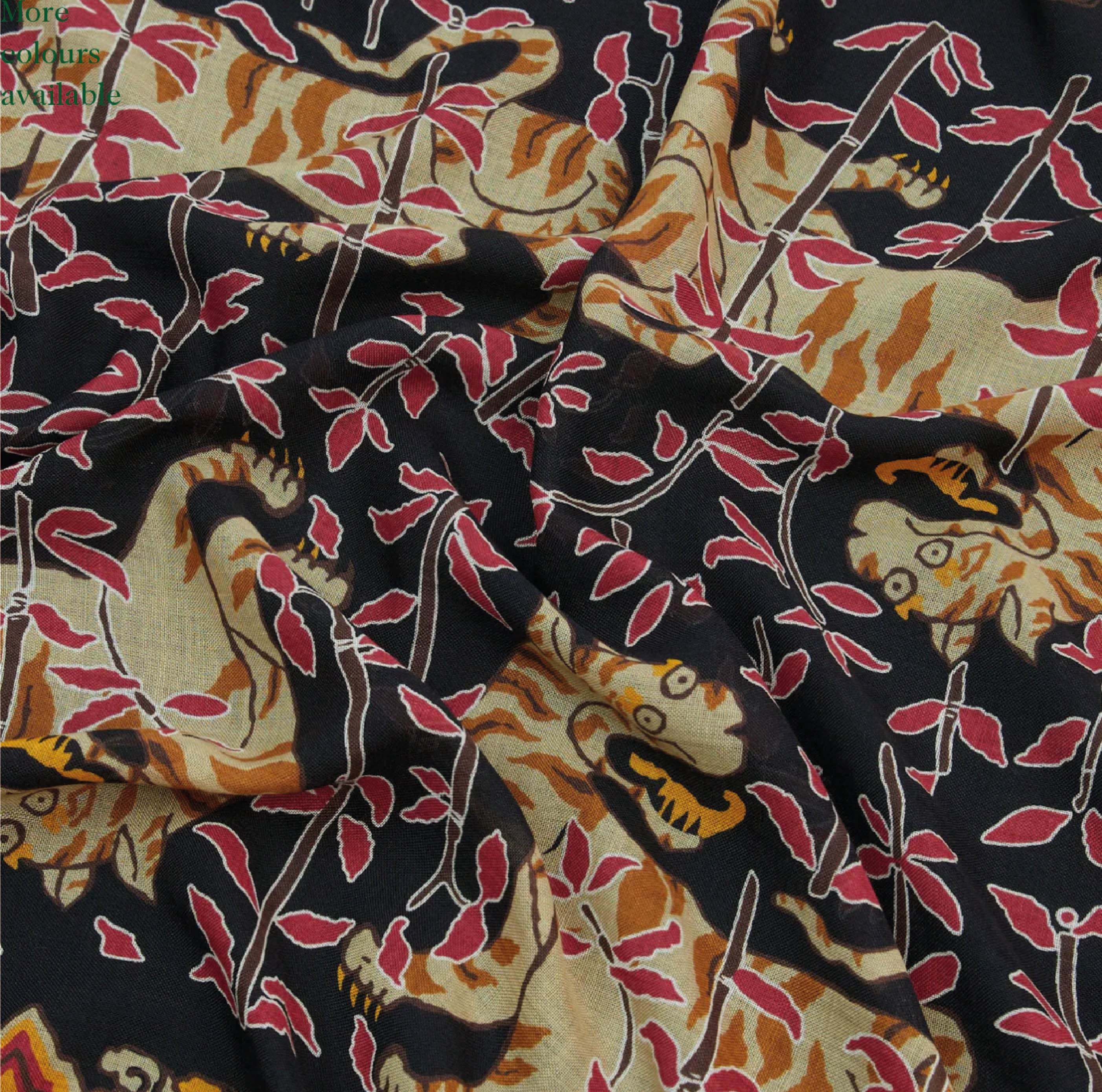 Black Tigers Print Wool-Silk Bandana