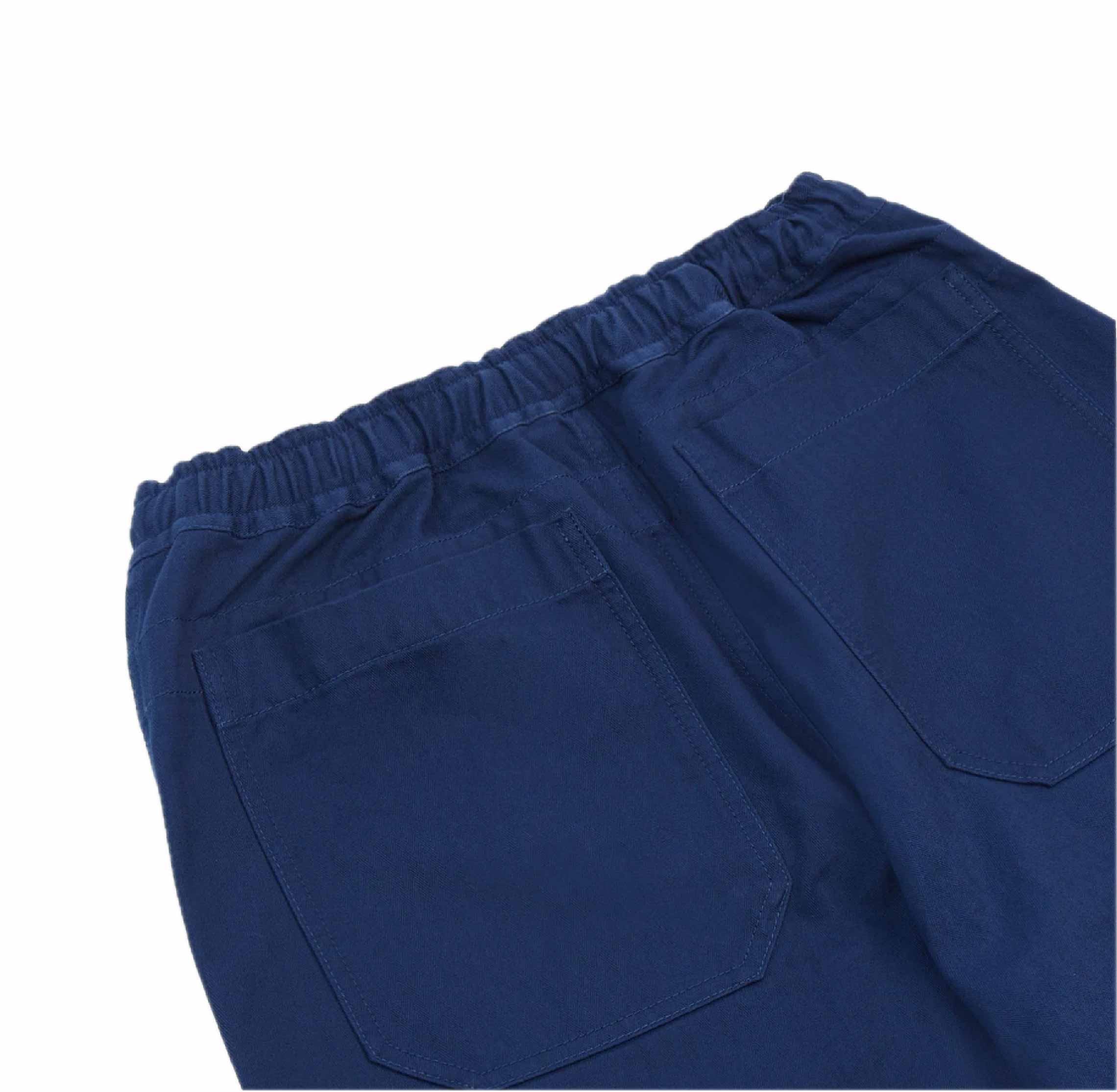 Navy Herringbone Twill Cotton Drawstring Trousers