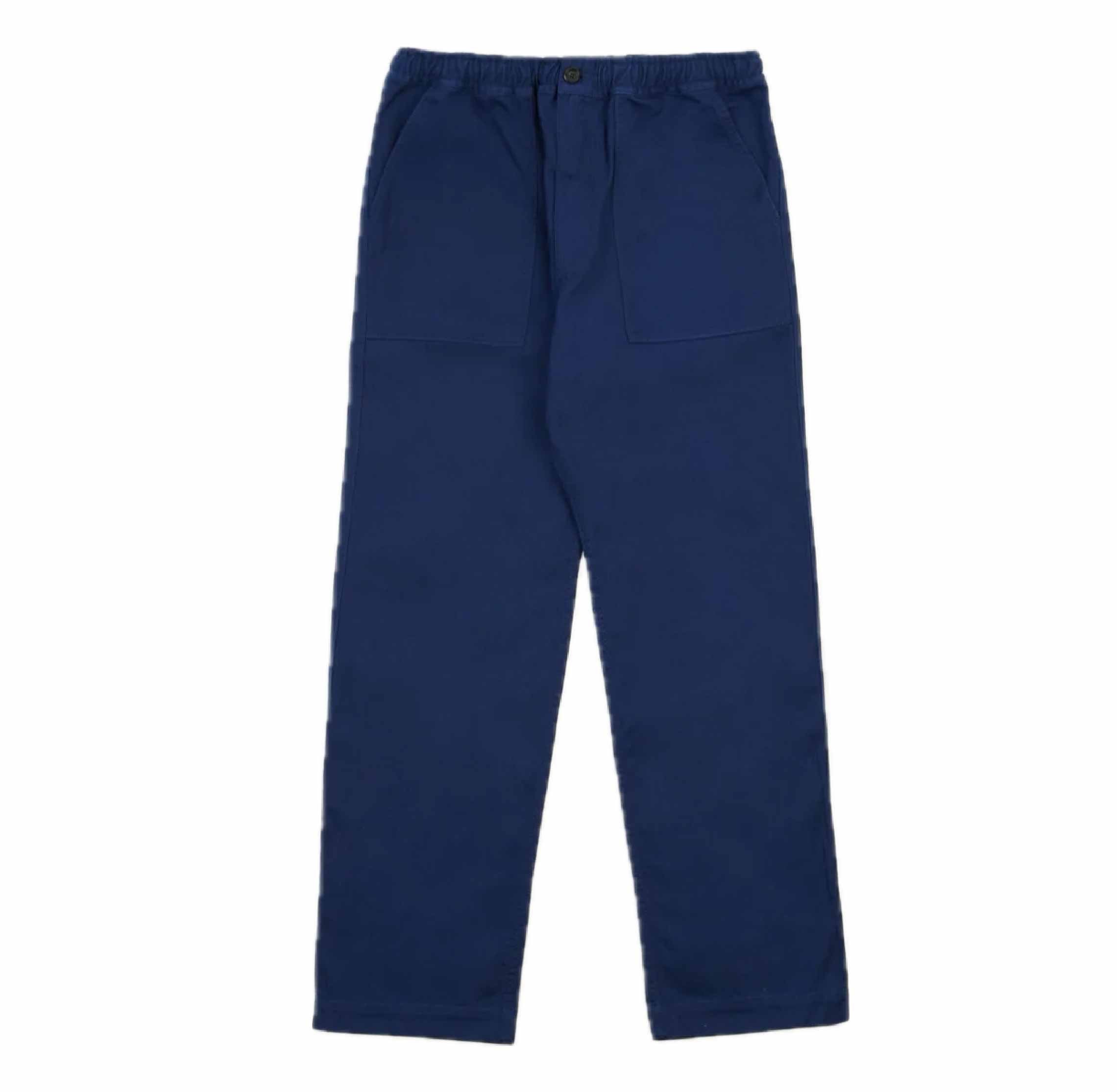 Navy Herringbone Twill Cotton Drawstring Trousers